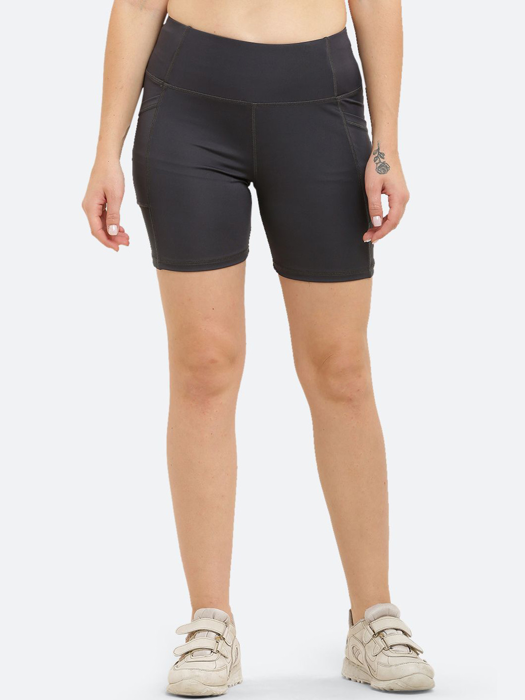 

Flingr Women Skinny Fit High-Rise Sports Shorts, Black