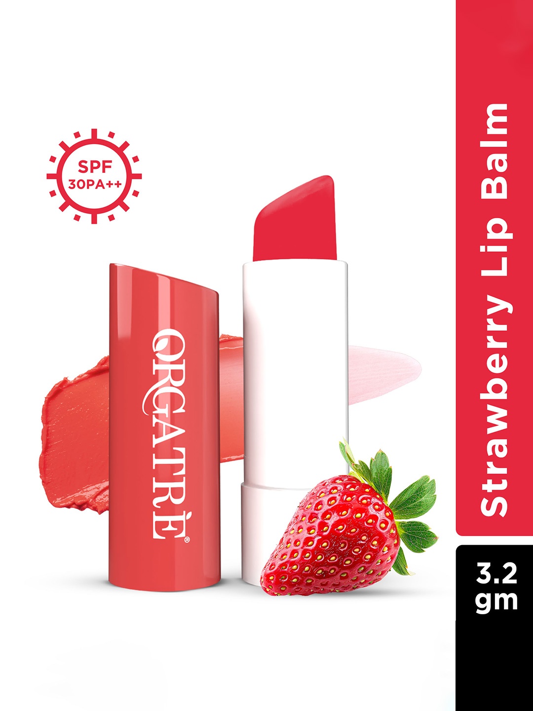 

Orgatre Strawberry Lip Balm with SPF30 for Dry & Chapped Lips, Pink