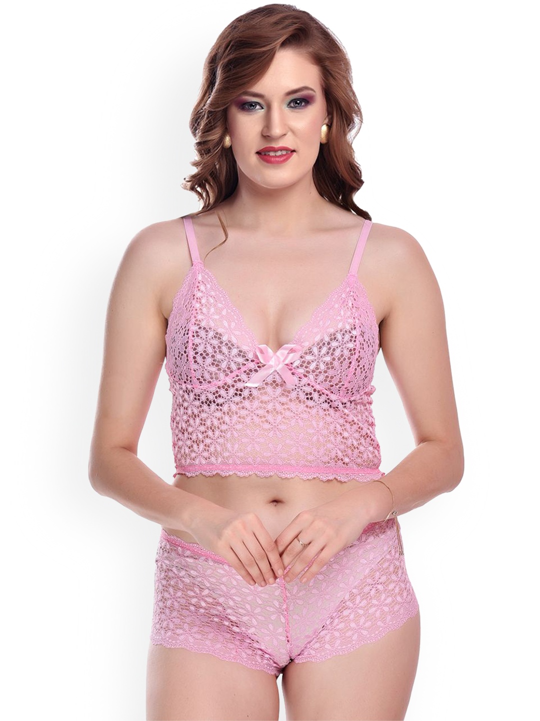 

new blue eyes Self Designed Baby Doll Nightdress, Pink
