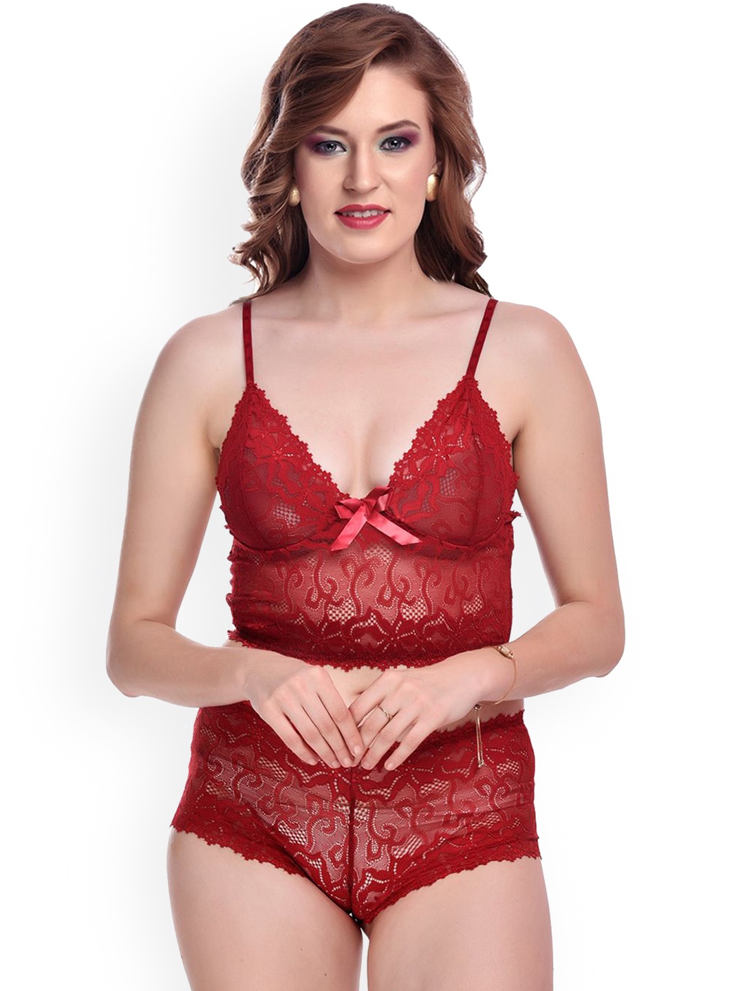 

new blue eyes Women Self-Design Camisole Top & Briefs Baby Doll, Red