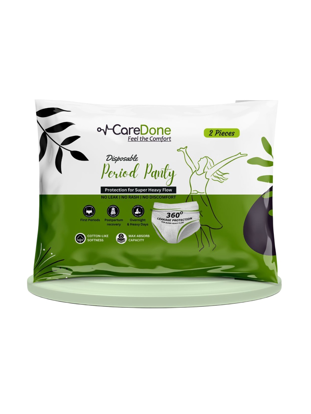 

CareDone Disposable Leak Proof Overnight Protection Cotton Period Panty - 2Pcs, White