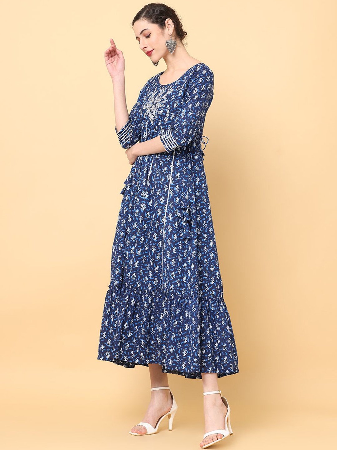 

All About You Women Embroidered Printed Fit & Flared Ethnic Dress, Blue