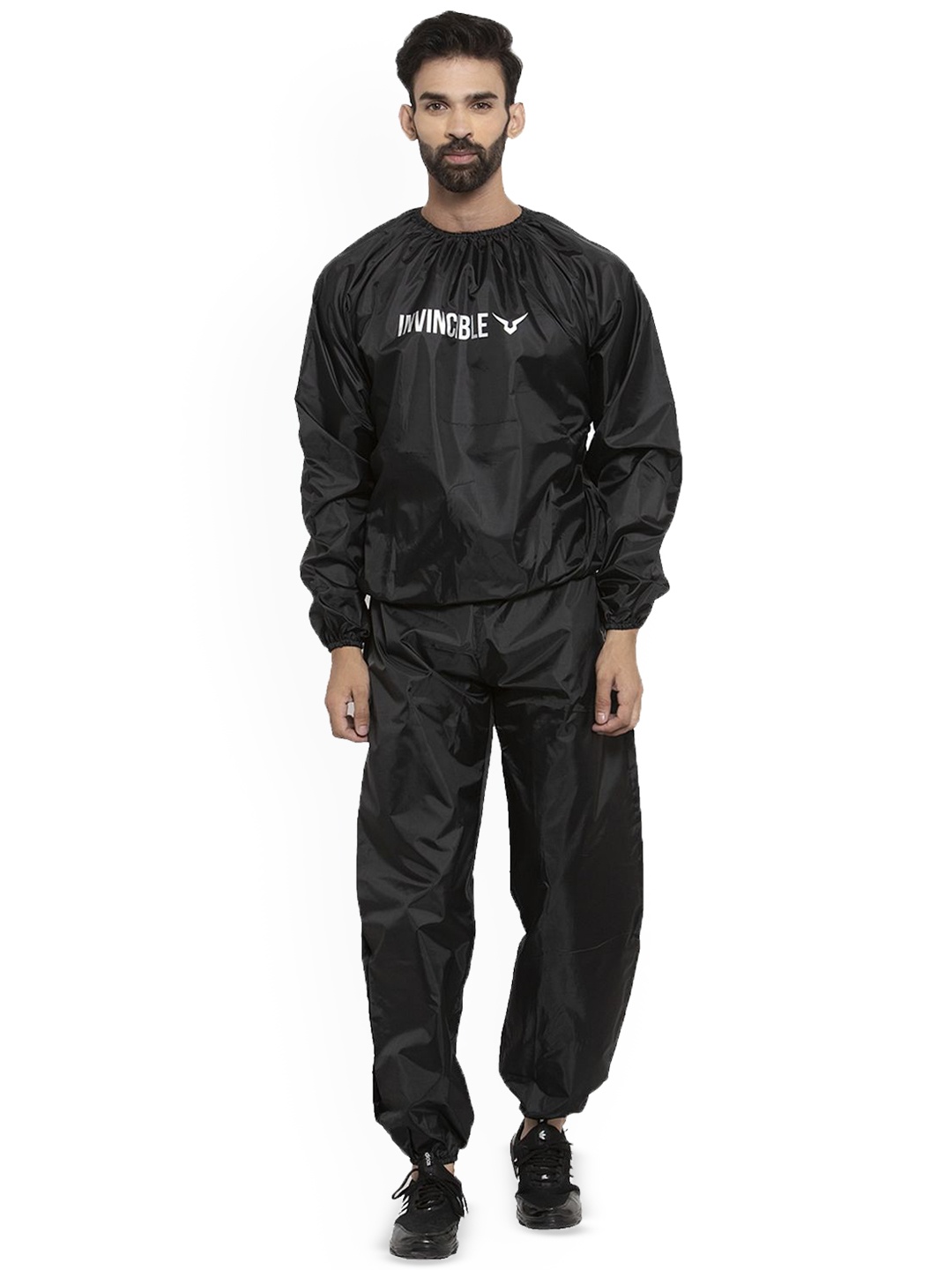 

Invincible Printed Round Neck Mid-Rise Tracksuit, Black