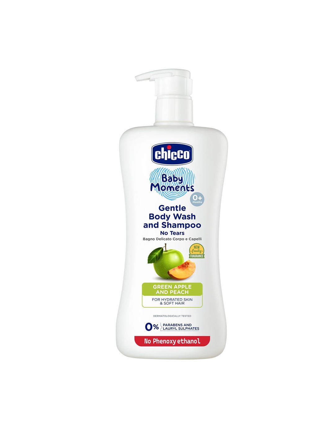 

Chicco Baby Moments Gentle Body Wash & Shampoo With Green Apple - 500 ml, White