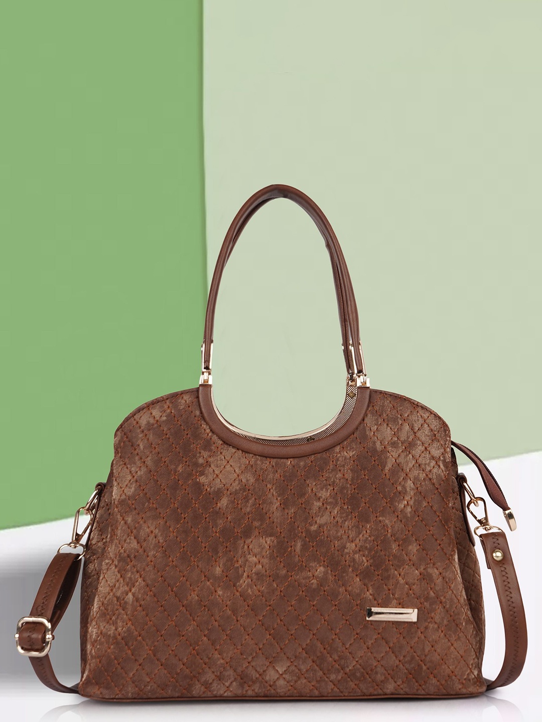 

PARSLEY Textured Structured Satchel with Cut Work, Brown