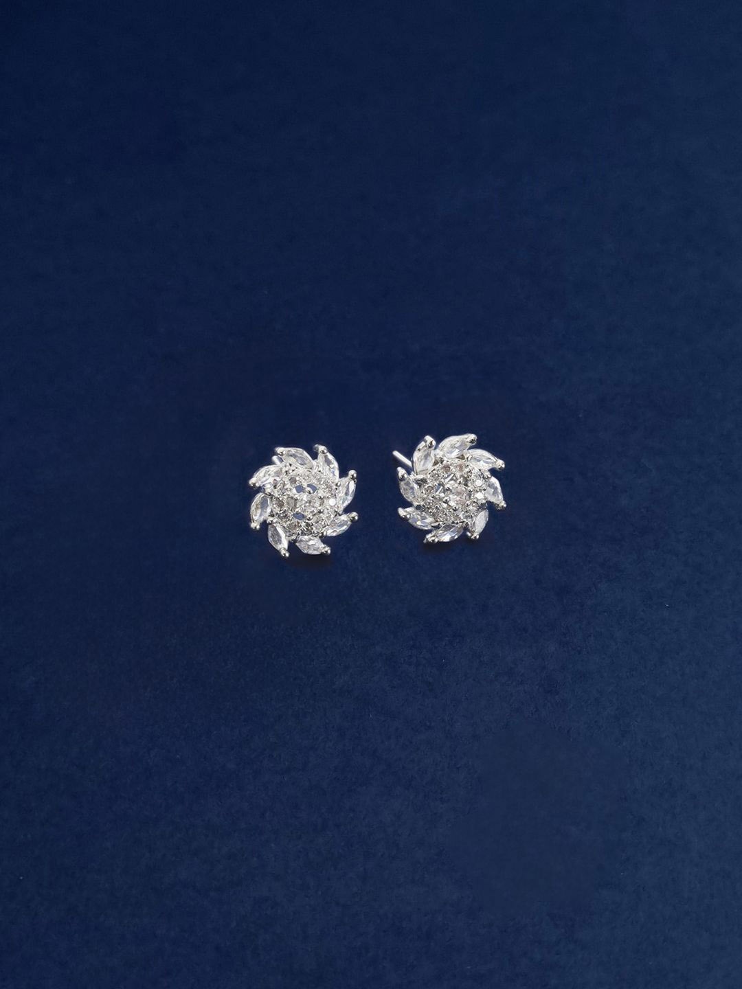 

Kalakrith Milano Silver Plated Artificial Stones Two Way Floral Studs