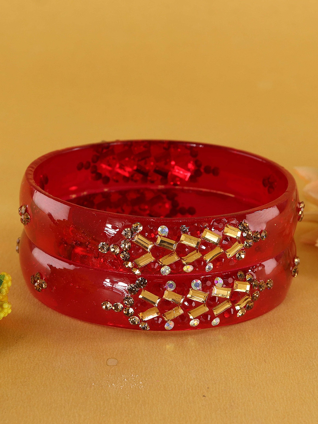 

LAVAZZA Set Of 2 Cubic Zirconia Stone Studded Bangles, Red