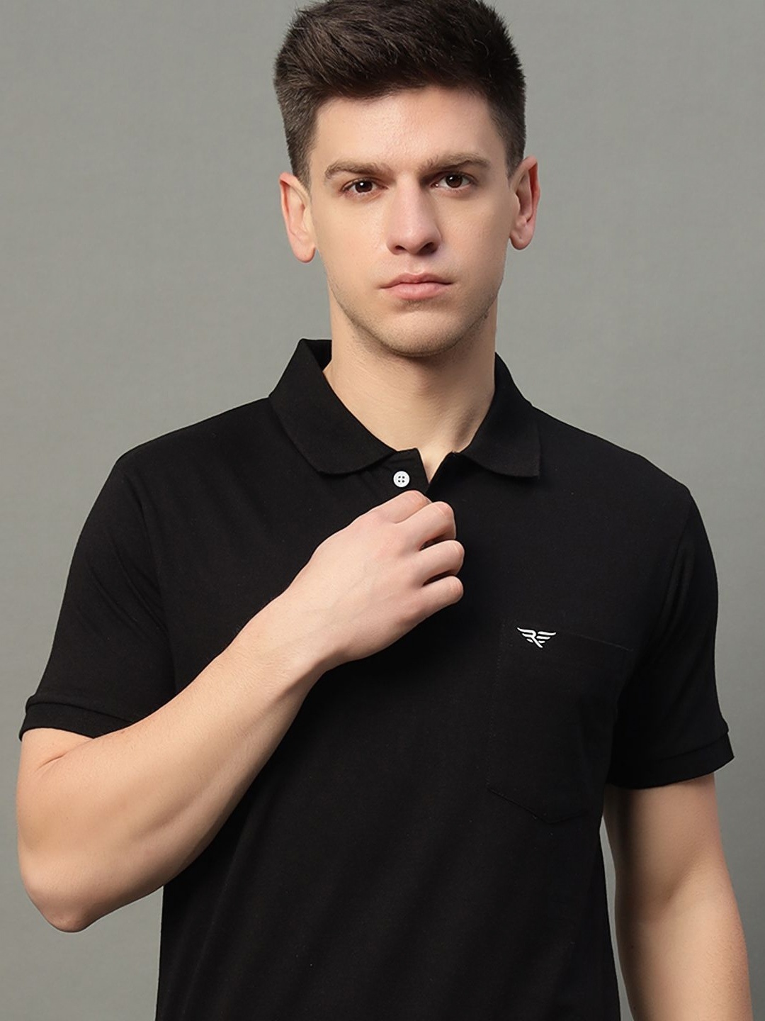 

RISS Men Solid Polo Collar Cotton T-shirt, Black
