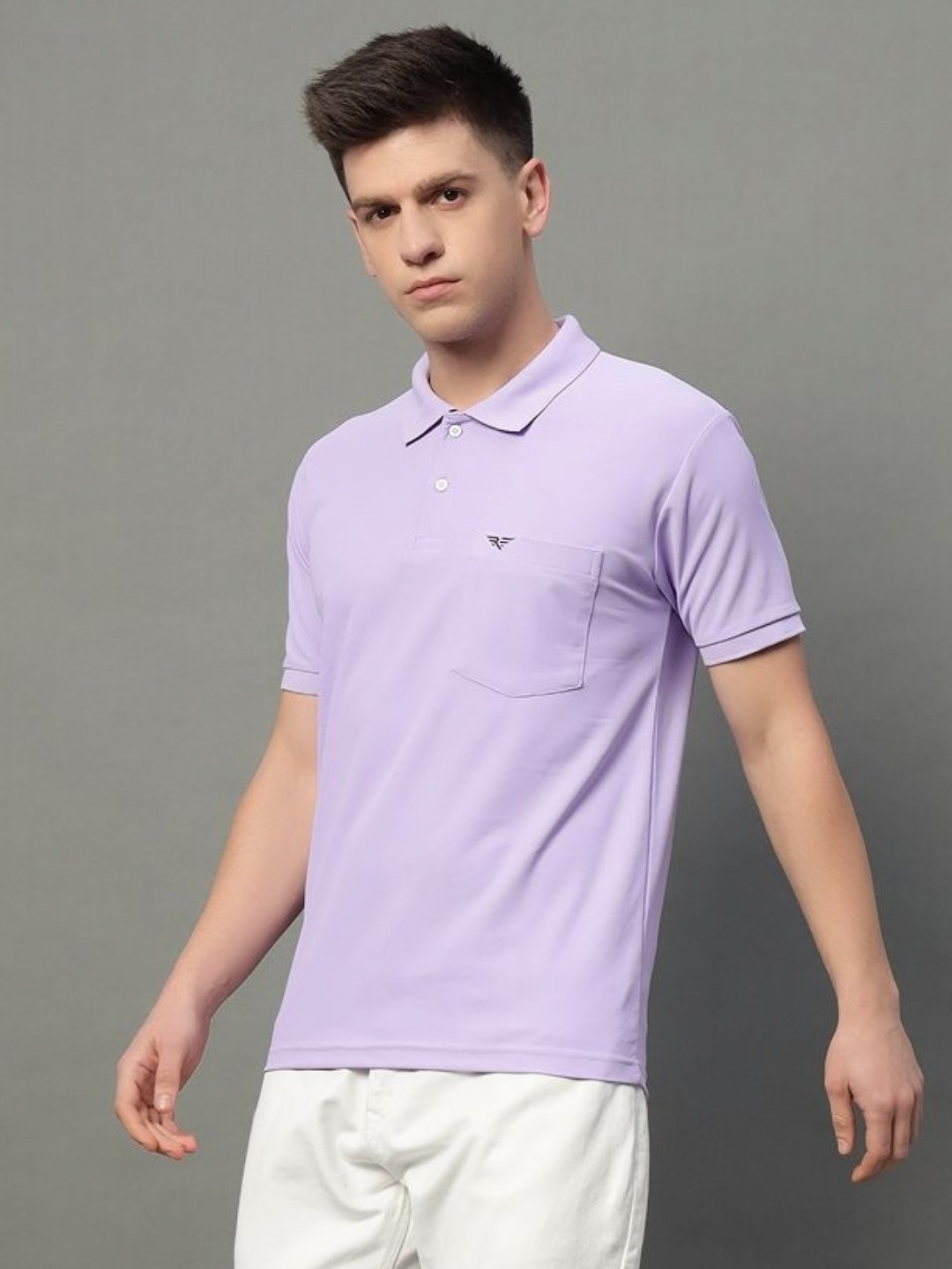 

RISS Men Solid Polo Collar Cotton T-shirt, Lavender