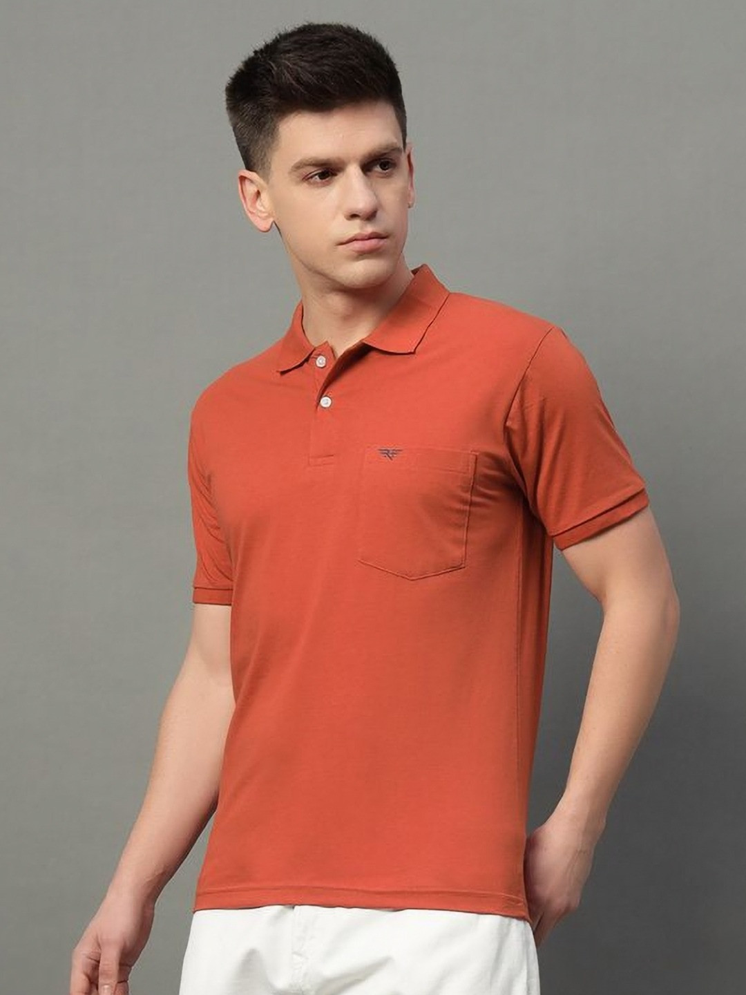 

RISS Men Solid Polo Collar Cotton T-shirt, Rust