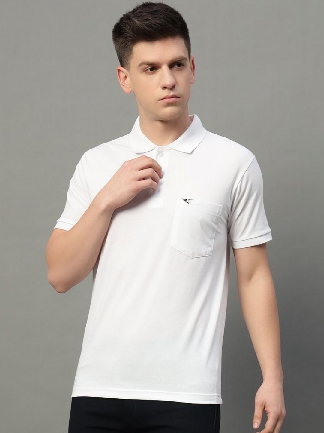 

RISS Men Solid Polo Collar Cotton T-shirt, White