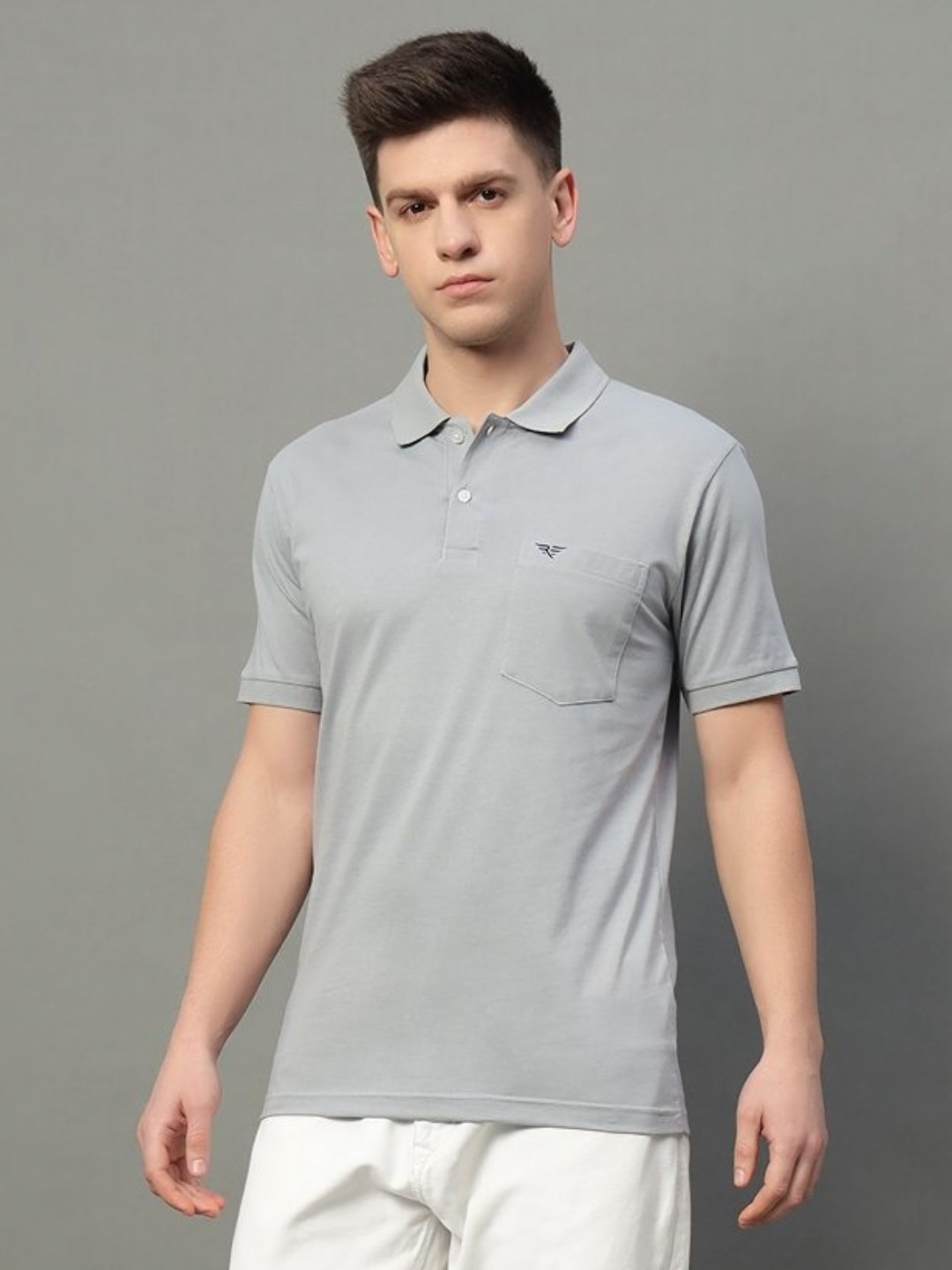 

RISS Men Solid Polo Collar Cotton T-shirt, Grey