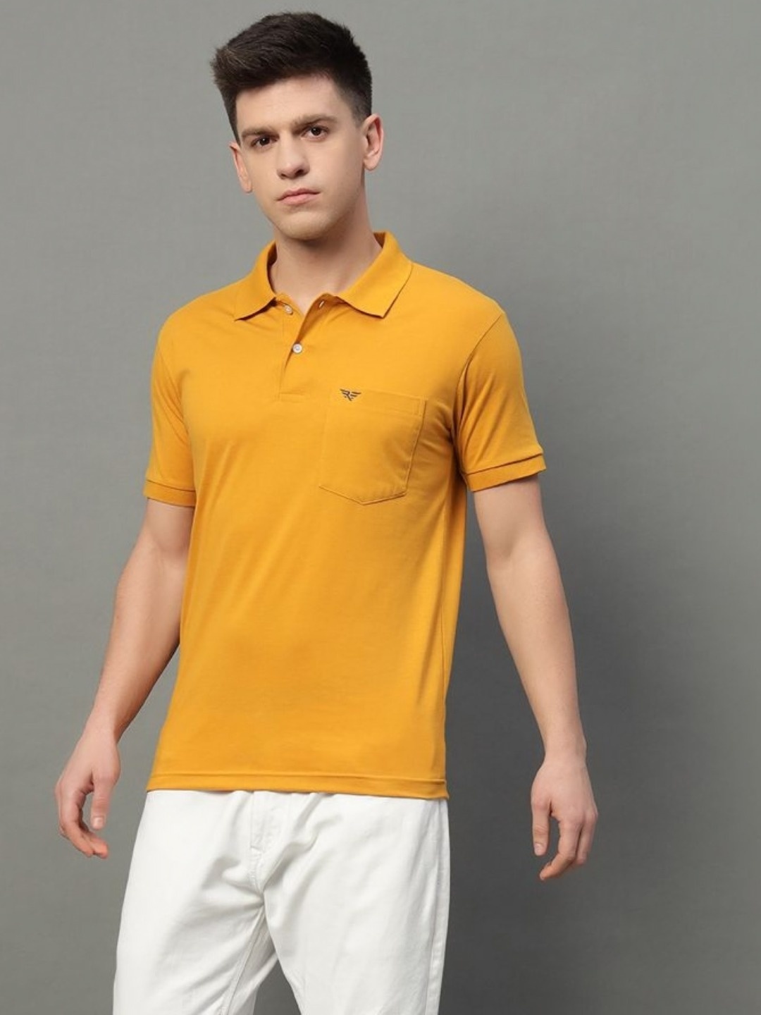 

RISS Men Solid Polo Collar Cotton T-shirt, Mustard