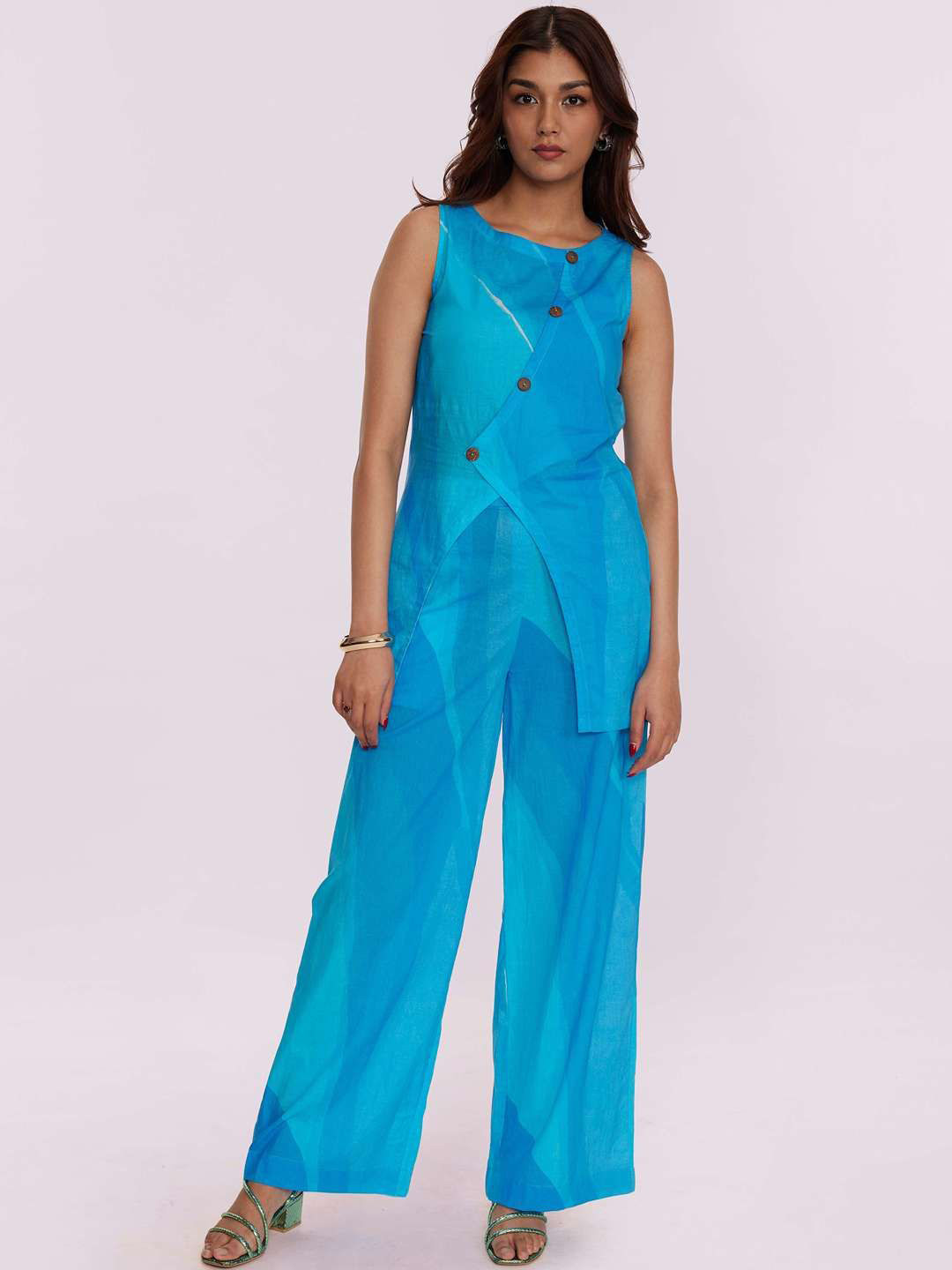 

POPPI Printed Pure Cotton Top With Trousers Co-Ords Set, Blue
