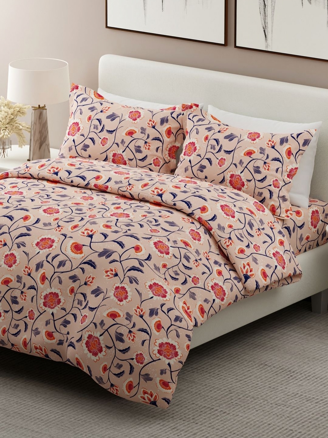 

Boutique Living India Siesta Peach Printed 200 TC Cotton King Bedsheet Set 2.74m x 2.74m