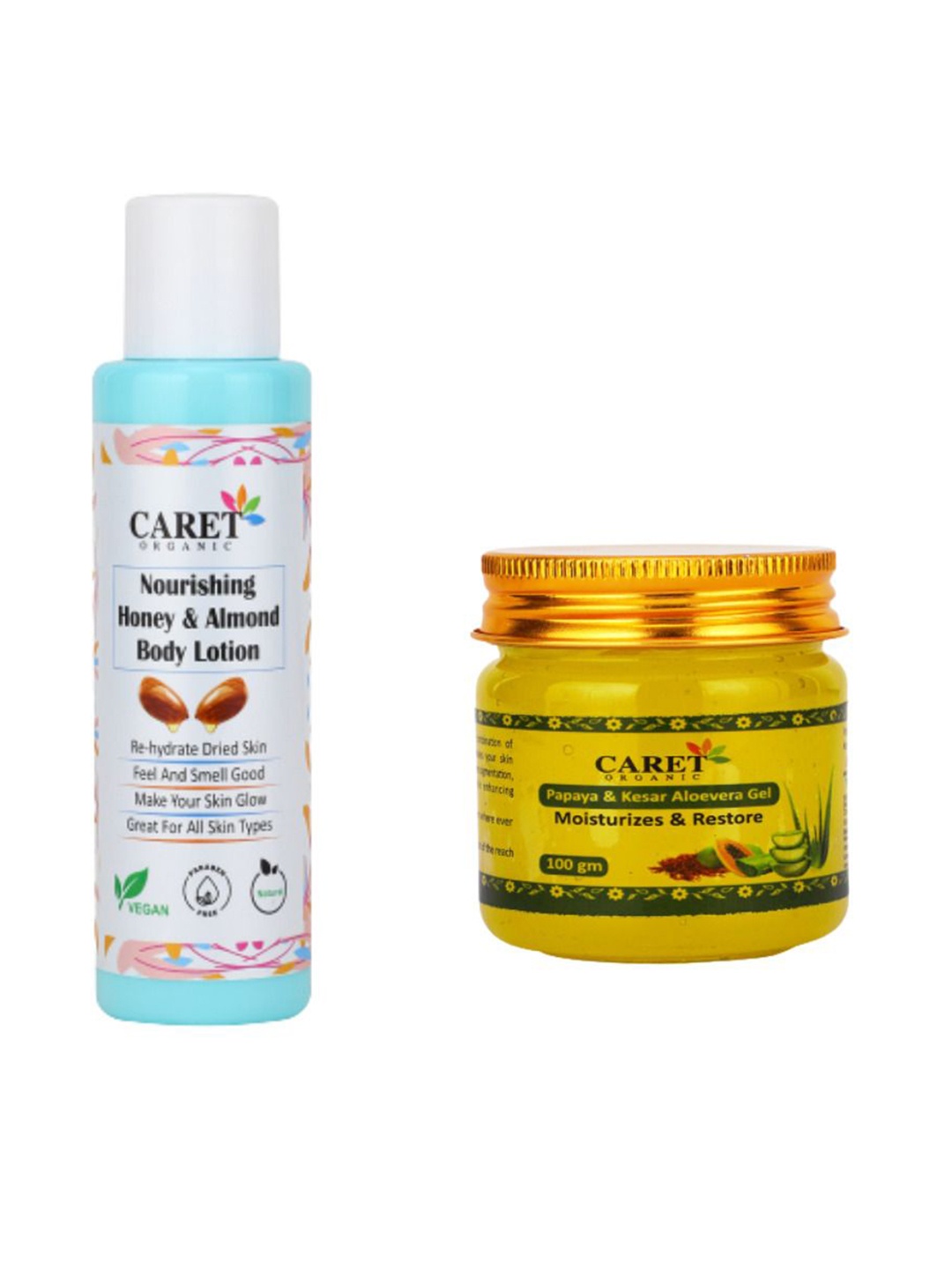 

CARET ORGANIC Set Of 2 Honey & Almond Body Lotion With Papaya & Kesar Gel, White