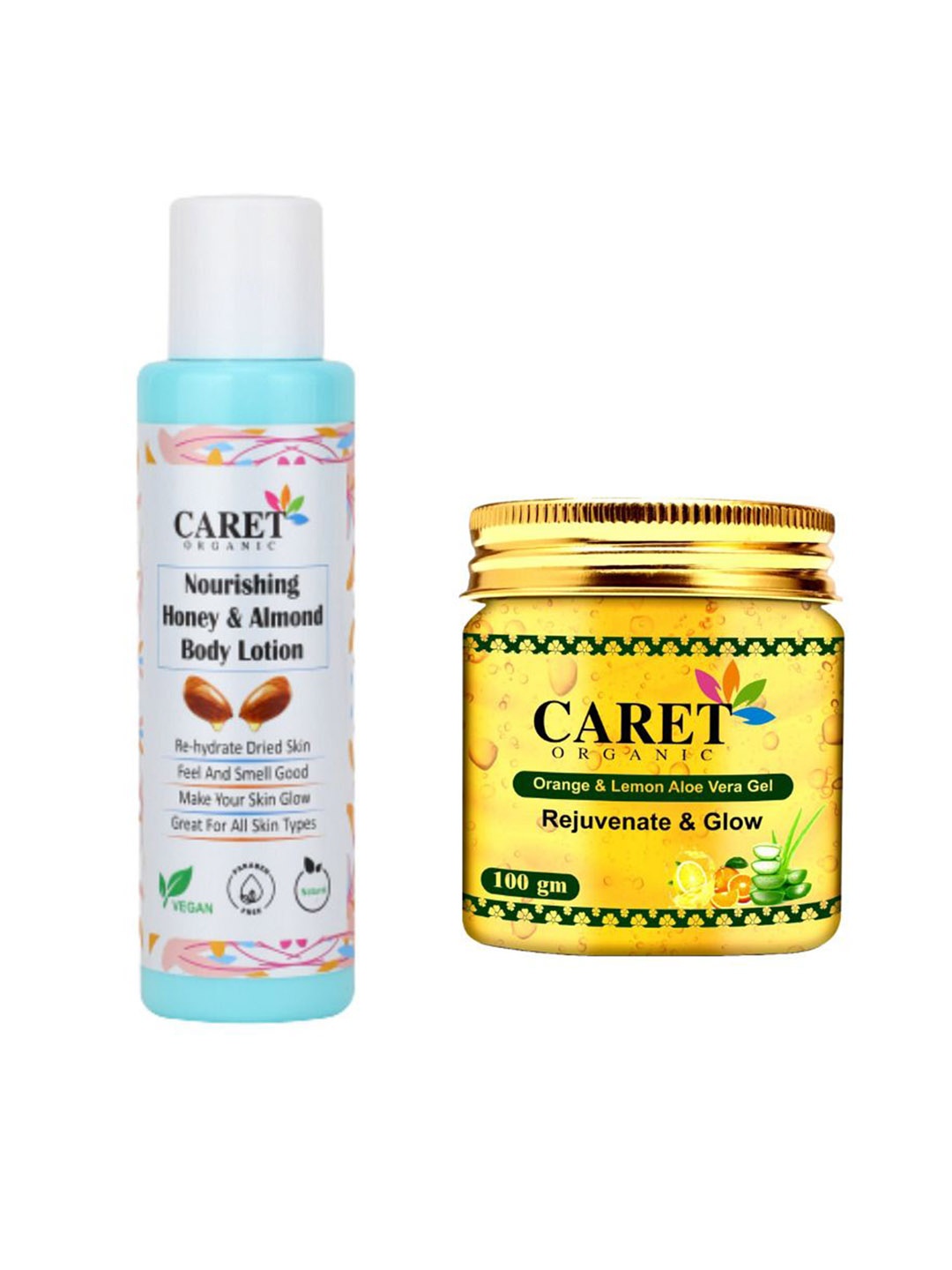 

CARET ORGANIC Set Of 2 Nourishing Honey & Almond Body Lotion With Aloevera Gel, White