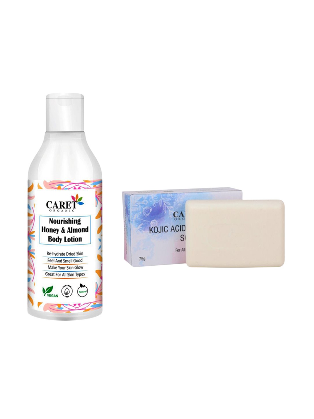 

CARET ORGANIC Set Of 2 Almond Body Lotion - 250 ml & Kojic Acid Soap - 75 g, White