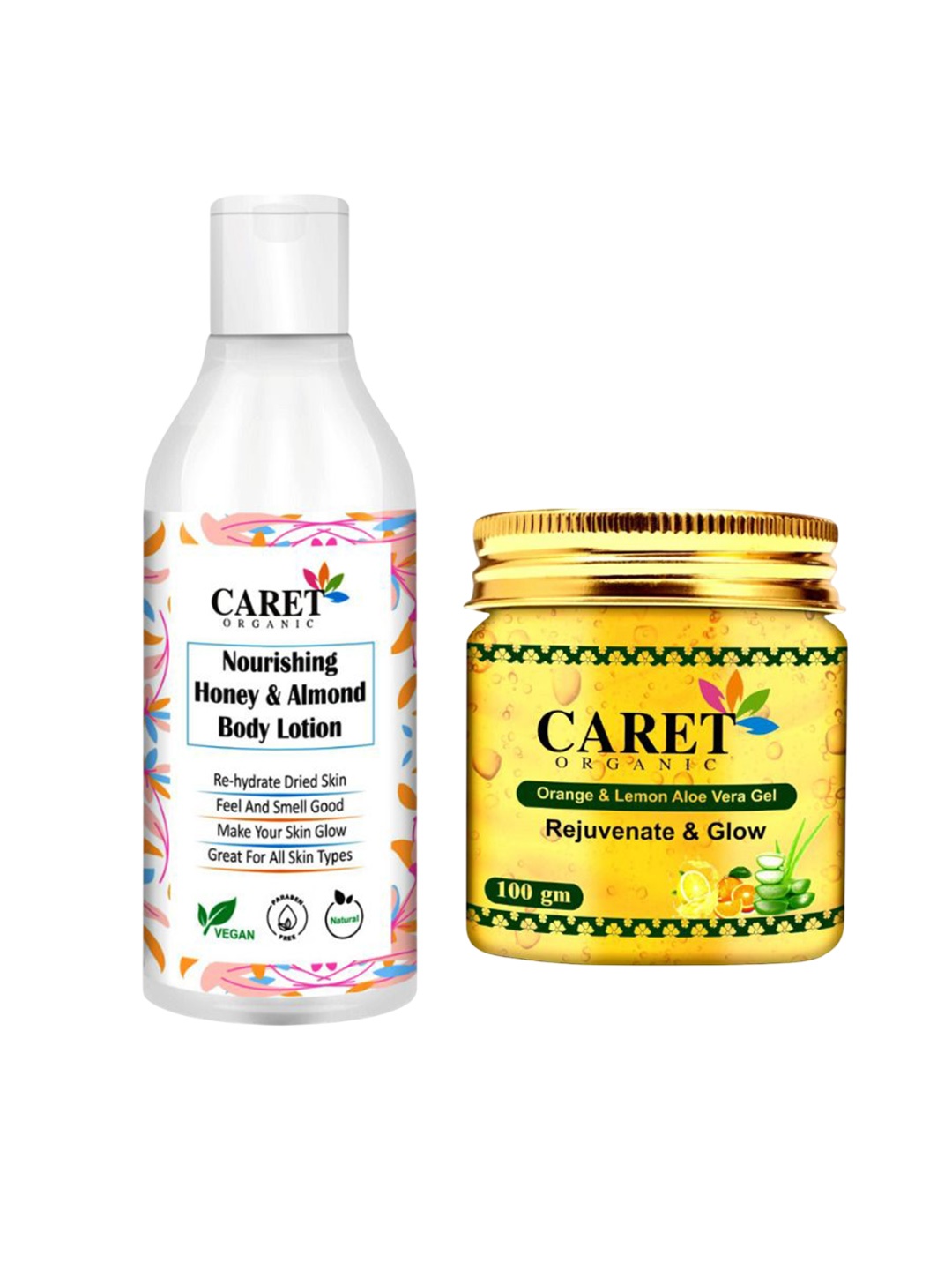 

CARET ORGANIC Set Of 2 Honey Body Lotion - 250 ml & Vitamin C Orange Lemon Gel - 100 ml, White