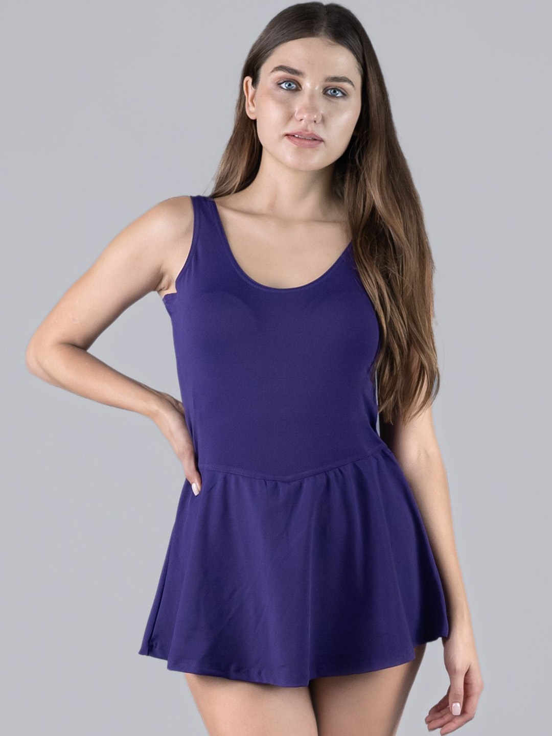 

Keepfit Women Padded Swimsuit Dress With Attached Boy Short, Purple