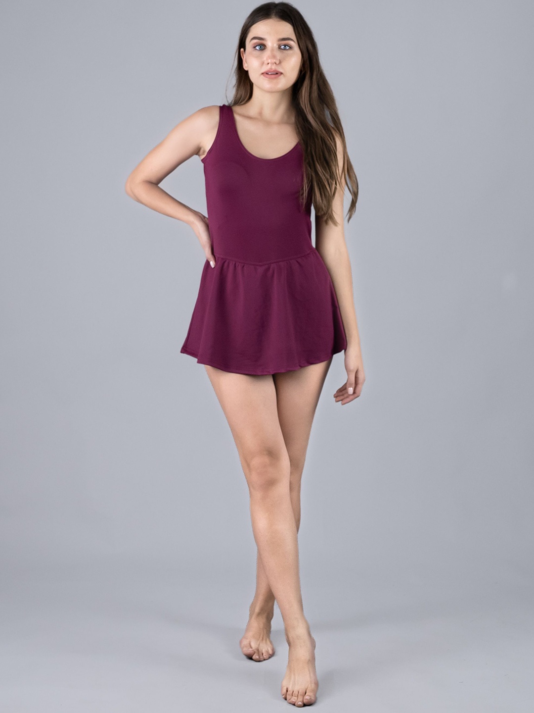 

Keepfit Women Round Neck Padded Swimming Dress, Purple