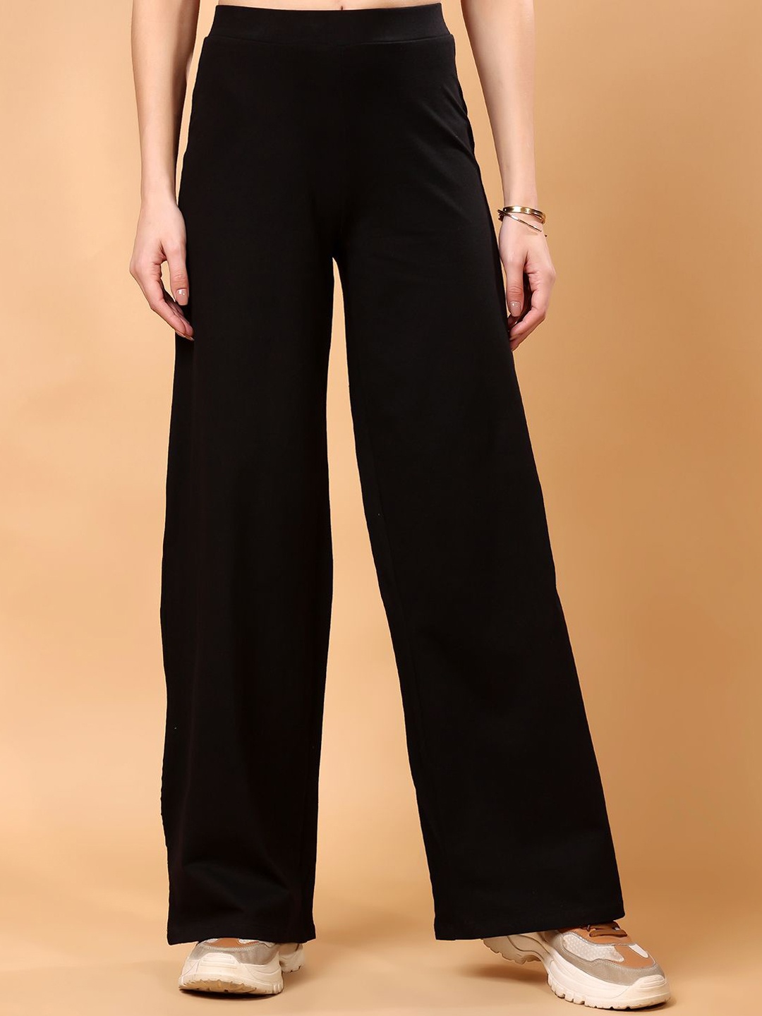 

Cation Women Mid-Rise Flared Wide Leg Trousers, Black