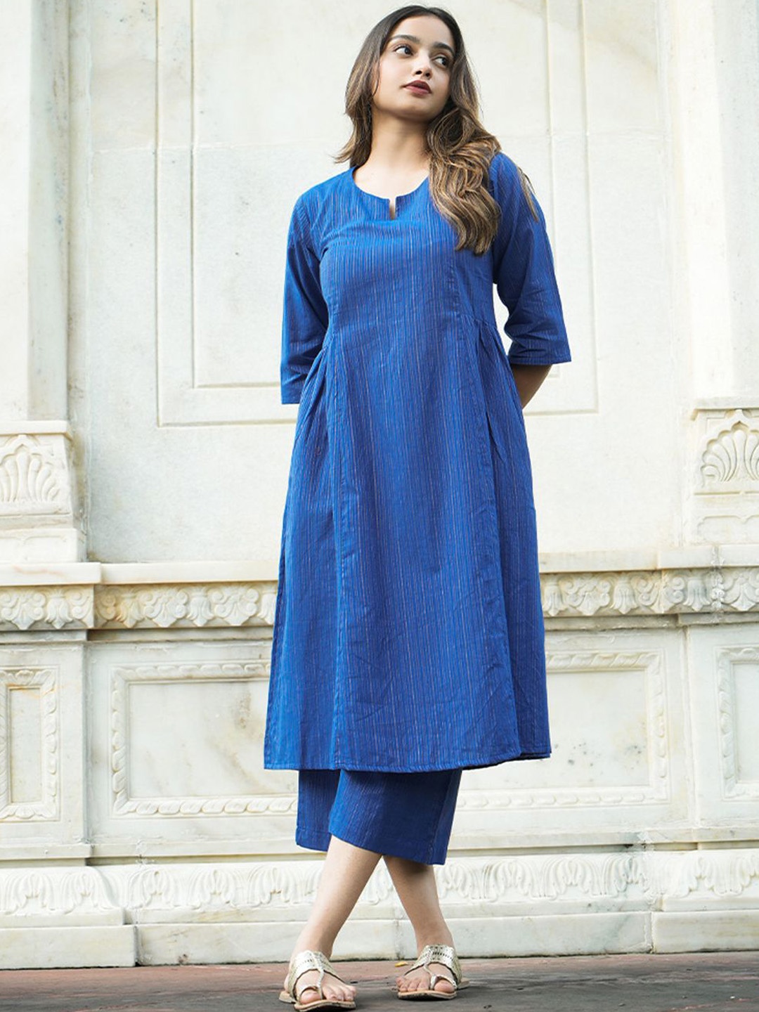 

JITI Women Regular Pure Cotton Kurta with Palazzos, Blue
