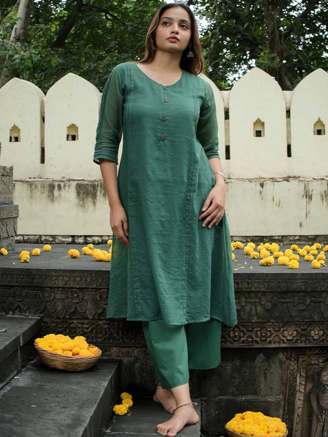 

JITI Women Regular Pure Cotton Kurta with Palazzos, Green