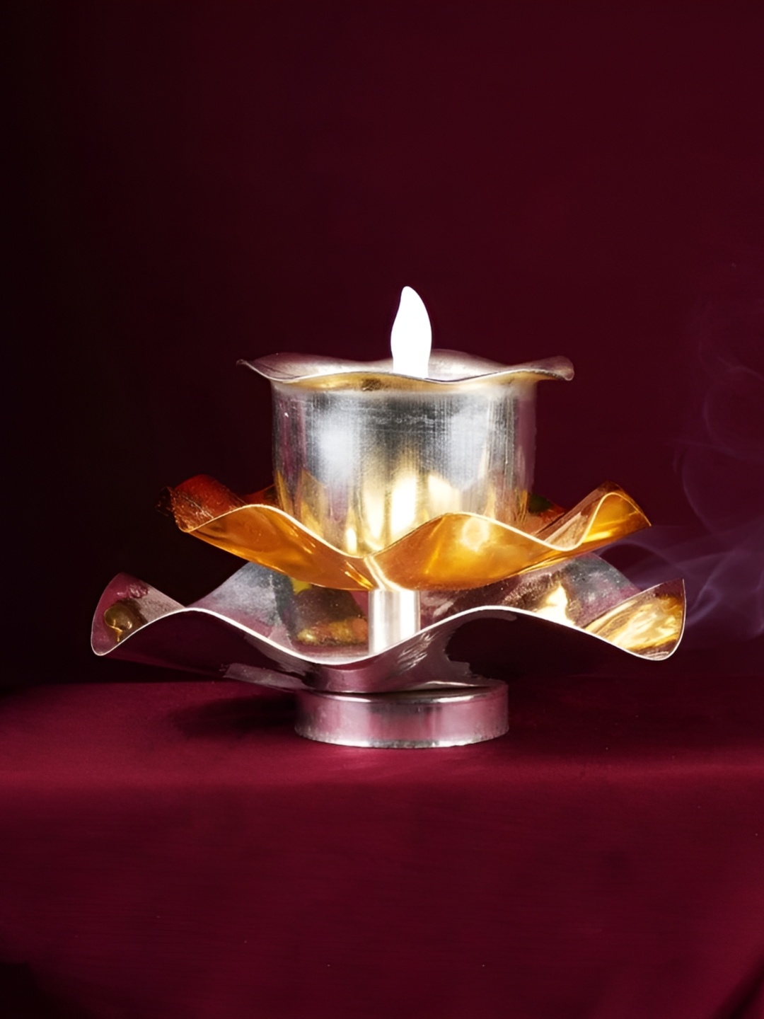 

THE HOME CO. Silver-Toned and Yellow Brass Lotus Diya