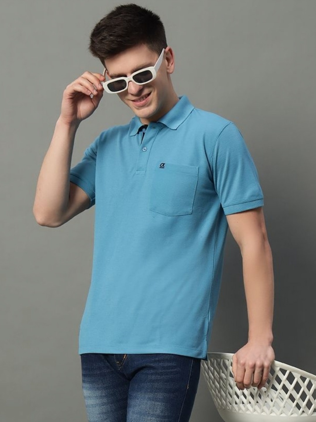 

GET GOLF Men Solid Polo Collar Cotton T-shirt, Turquoise blue