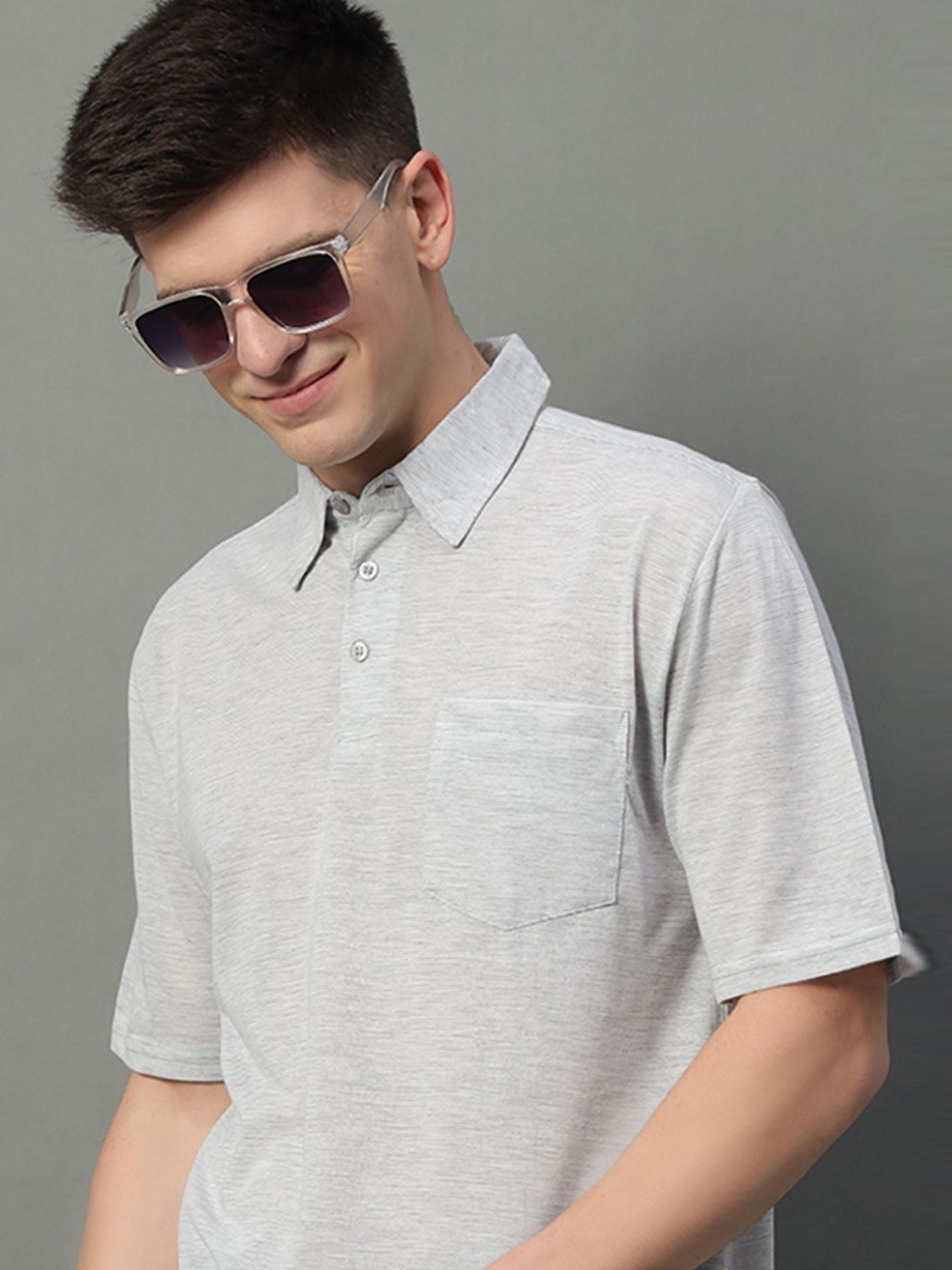 

GET GOLF Men Solid Polo Collar Cotton T-shirt, Grey