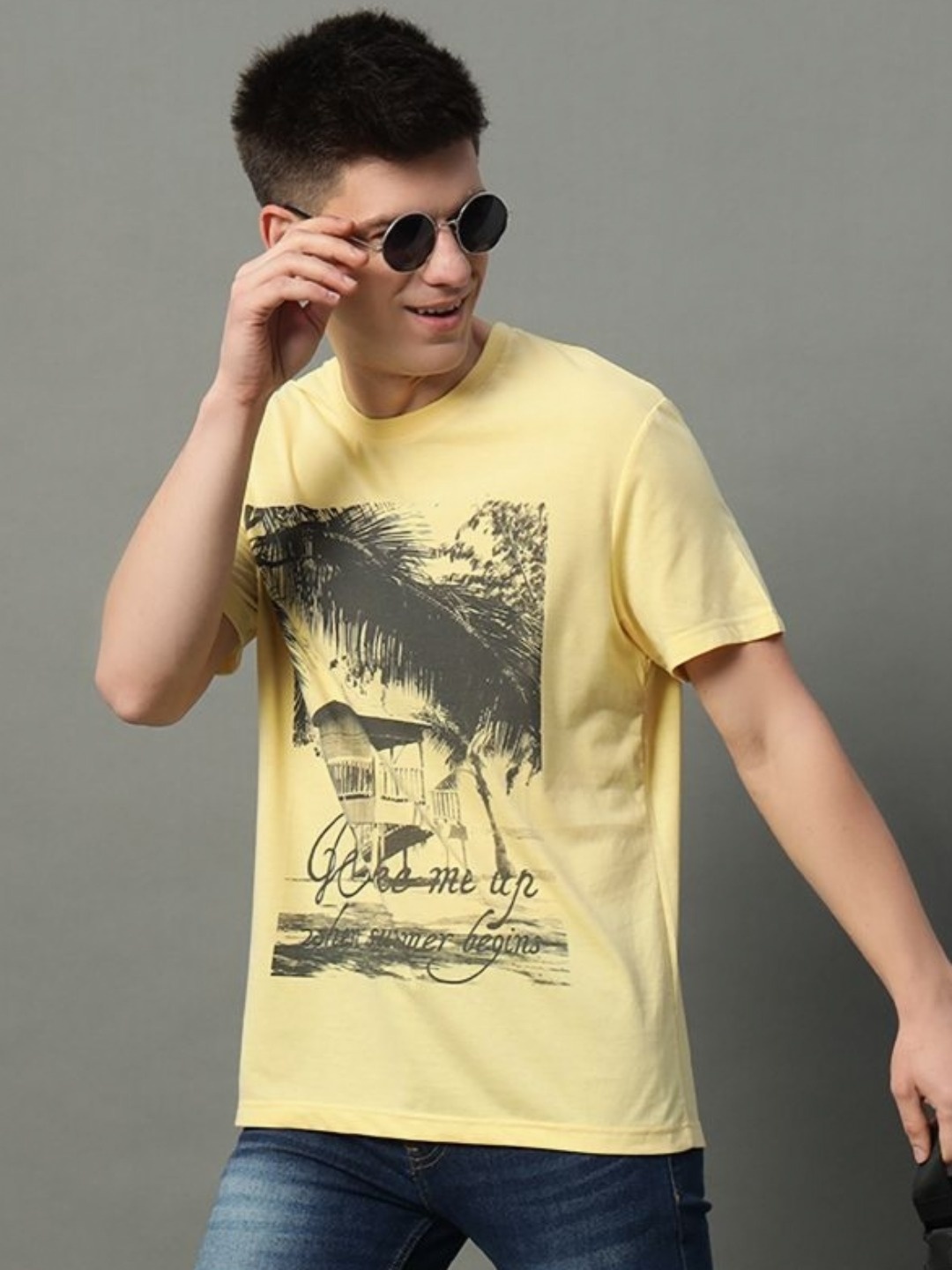 

GET GOLF Men Graphic Printed Round Neck Cotton T-shirt, Yellow