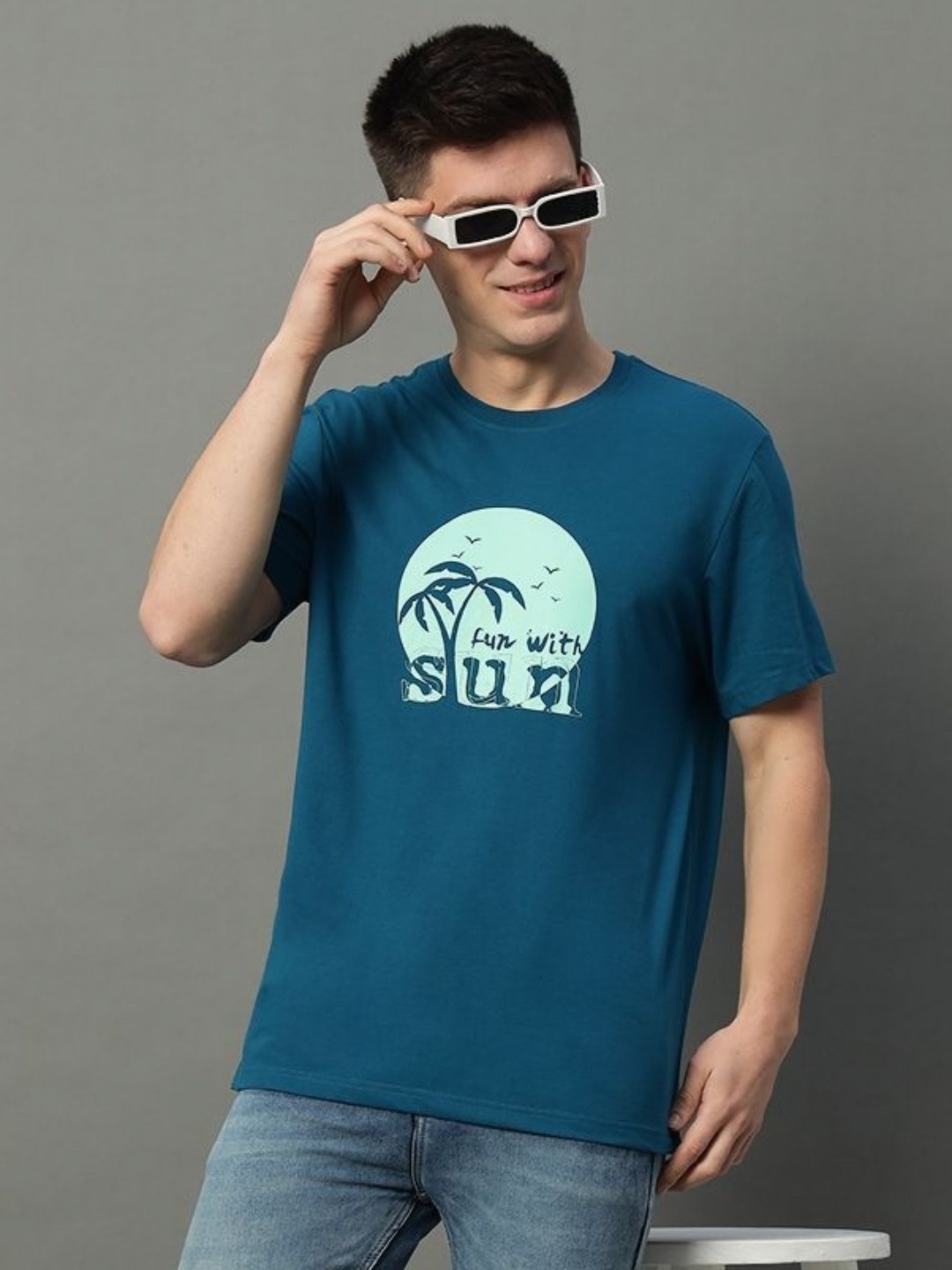 

GET GOLF Men Graphic Printed Round Neck Cotton T-shirt, Teal