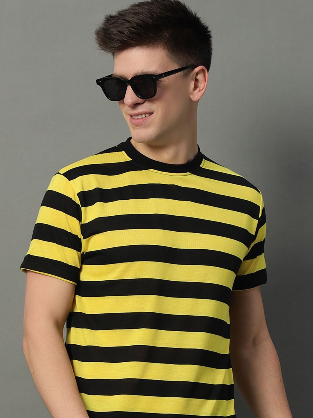 

GET GOLF Men Striped Polo Collar Cotton T-shirt, Yellow