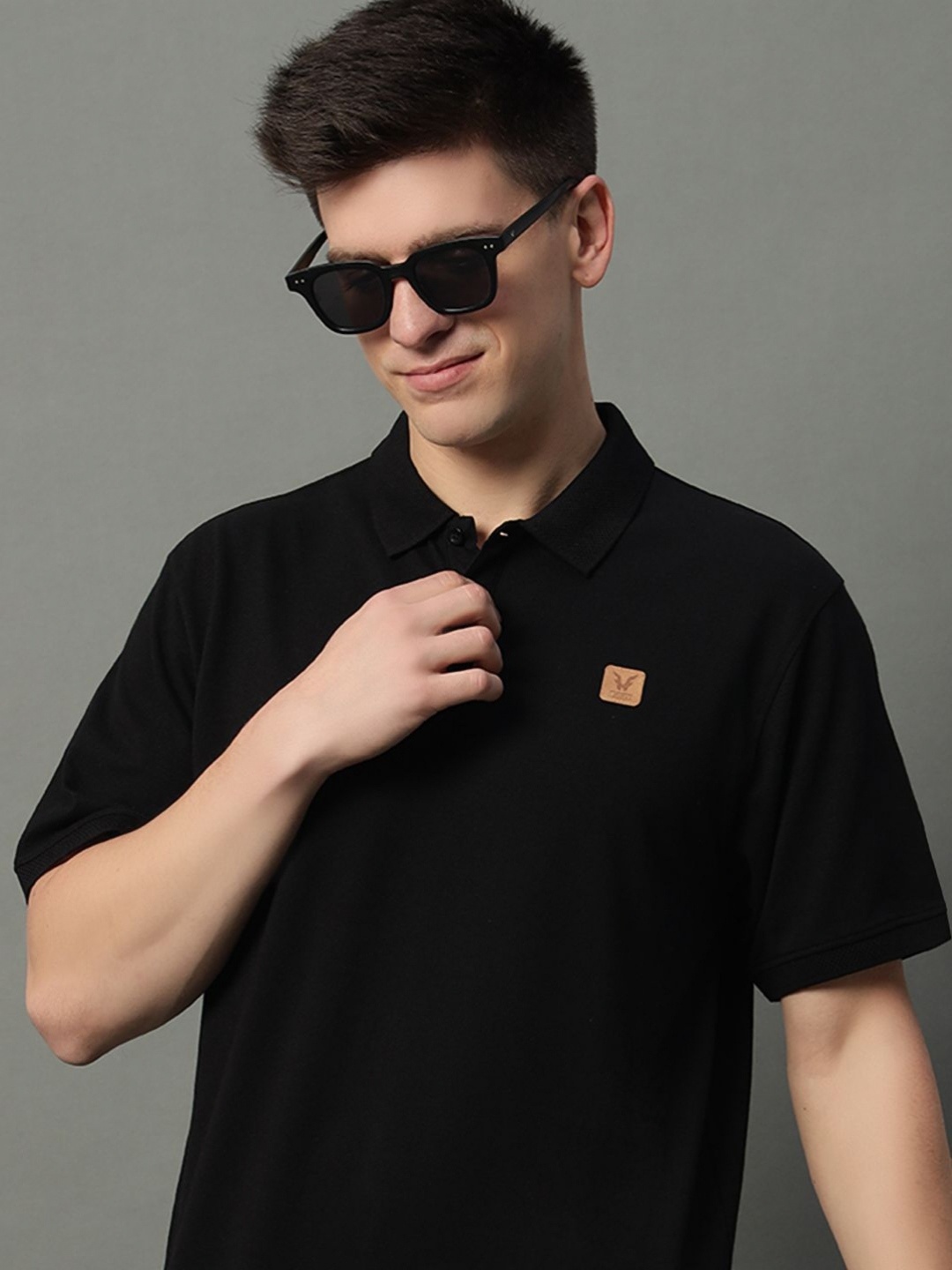 

GET GOLF Men Solid Polo Collar Cotton T-shirt, Black