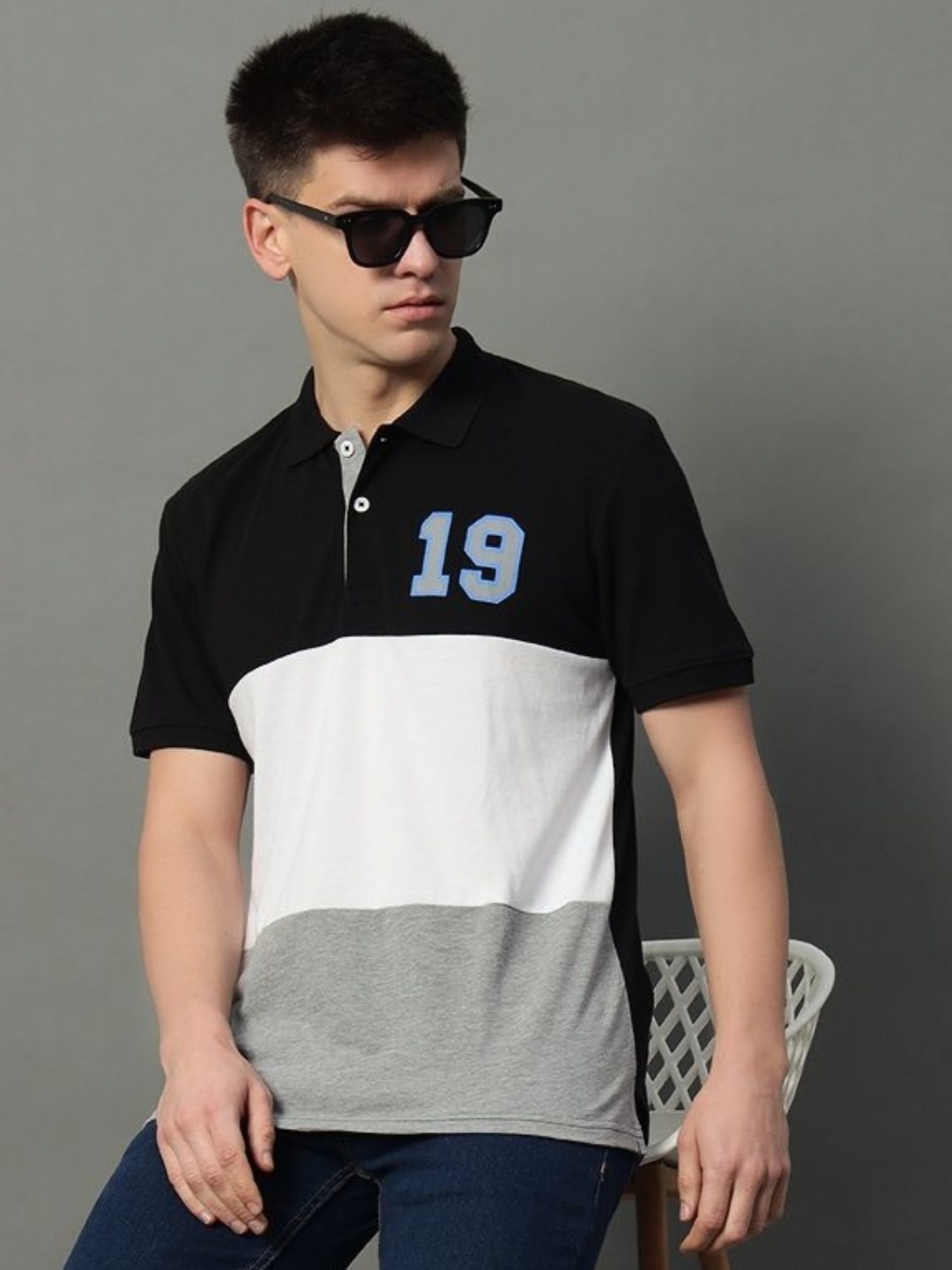 

GET GOLF Men Colourblocked Polo Collar Cotton T-shirt, Black