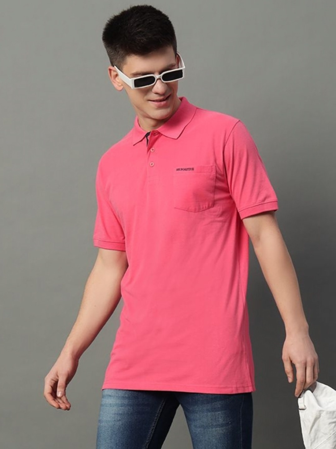 

GET GOLF Men Solid Polo Collar Cotton T-shirt, Pink