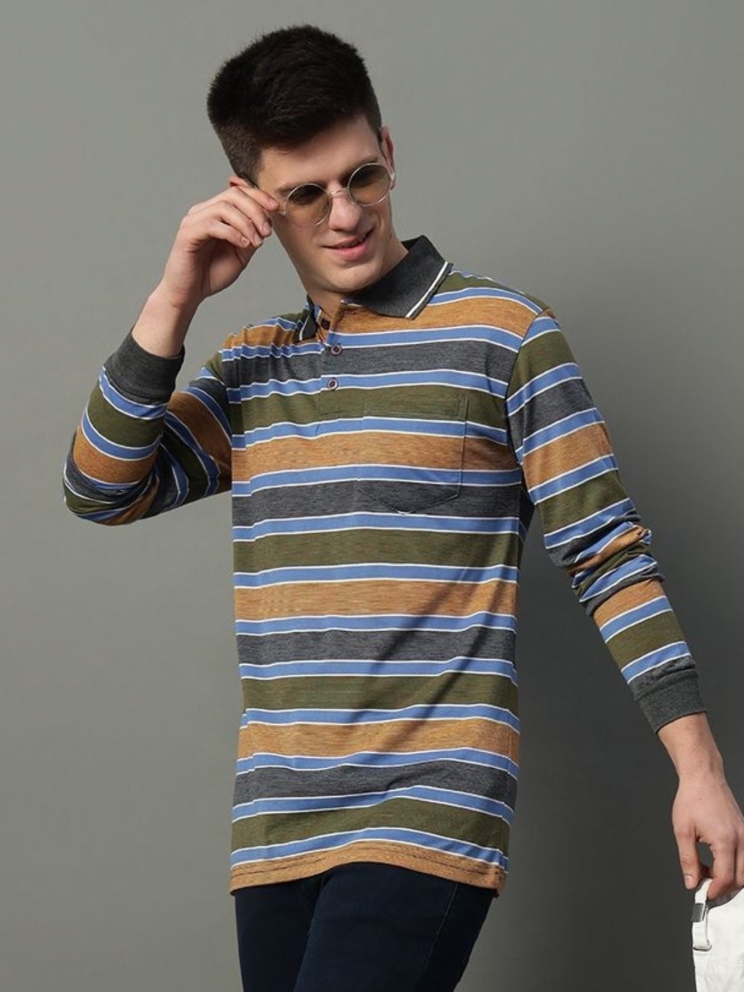 

GET GOLF Men Striped Polo Collar Cotton T-shirt, Rust