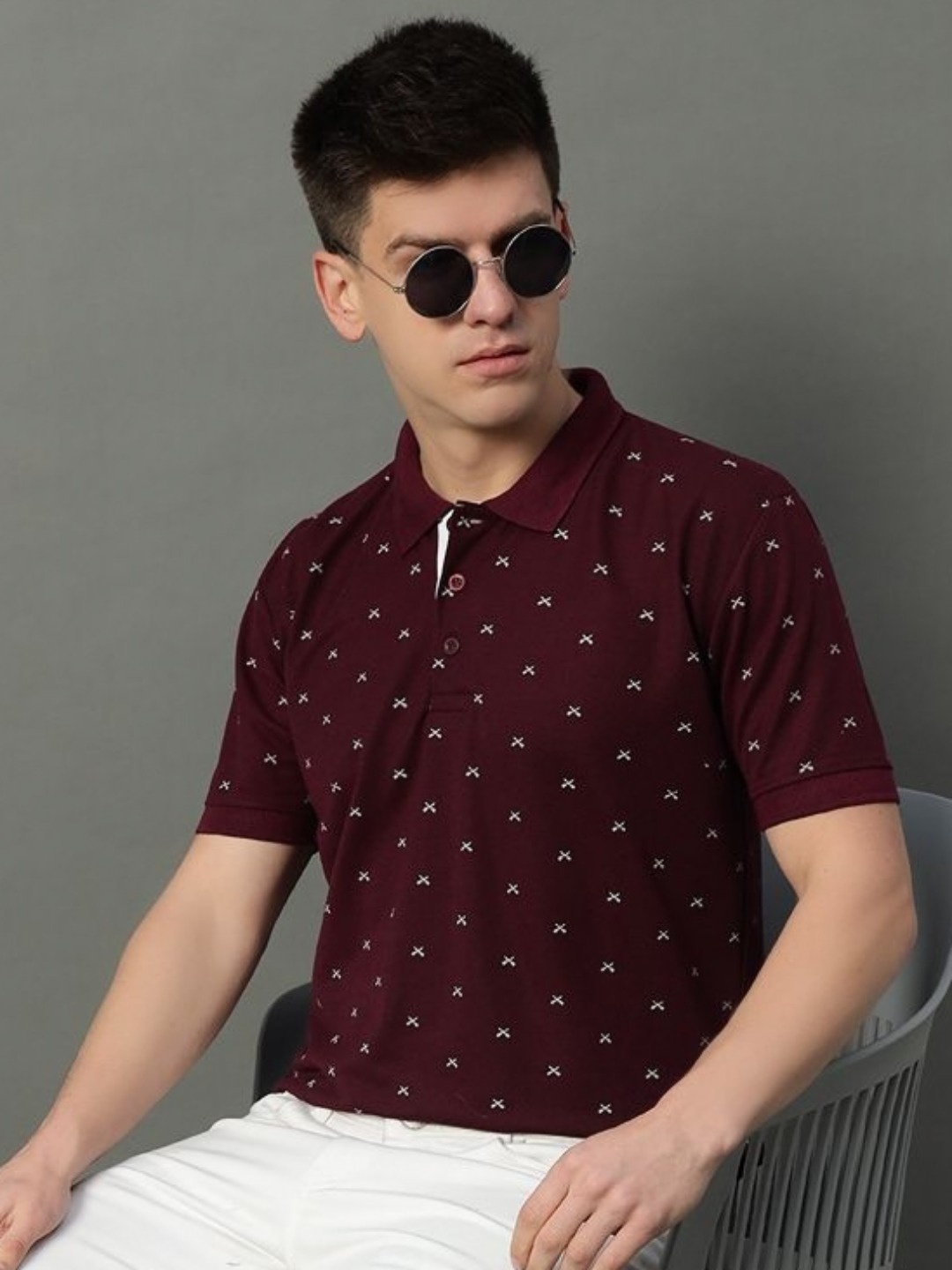 

GET GOLF Men Conversational Printed Polo Collar Cotton T-shirt, Maroon