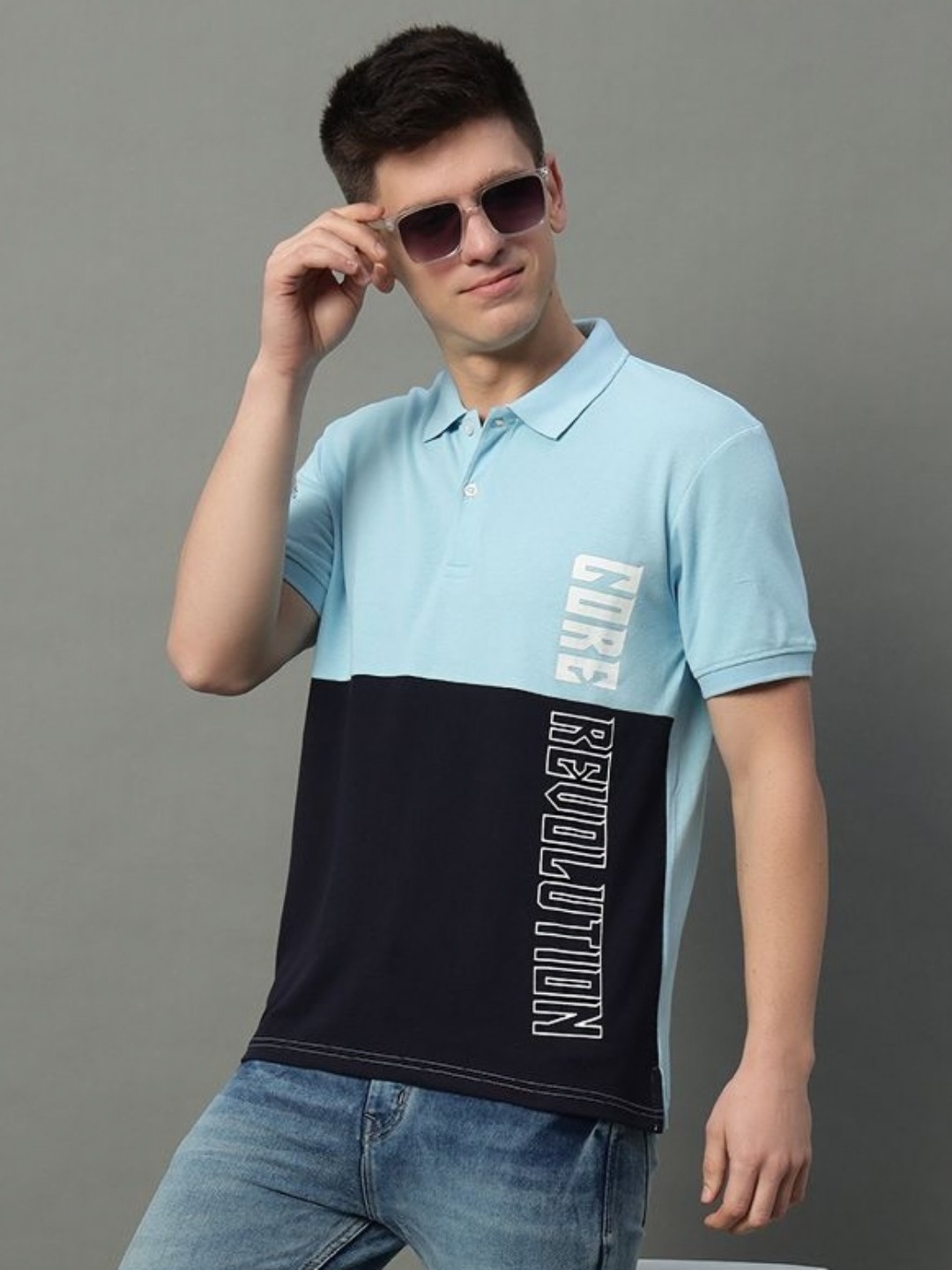 

GET GOLF Men Colourblocked Polo Collar Cotton T-shirt, Turquoise blue