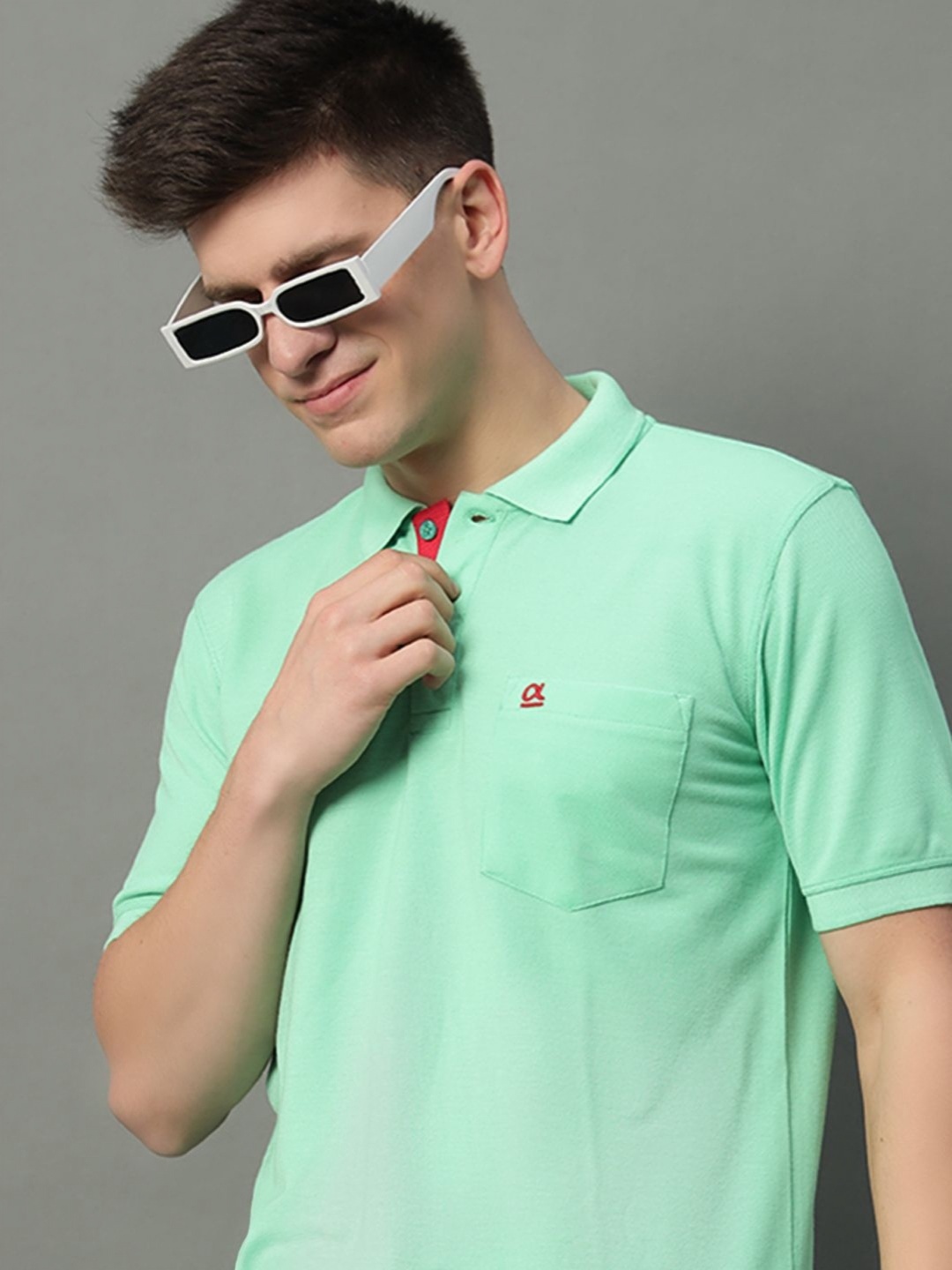 

GET GOLF Men Solid Polo Collar Cotton T-shirt, Sea green
