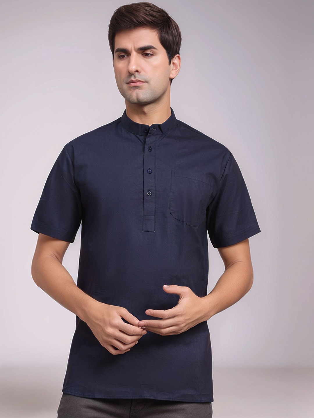 

Moda Rapido Mandarin Collar Pure Cotton Straight Kurta, Blue