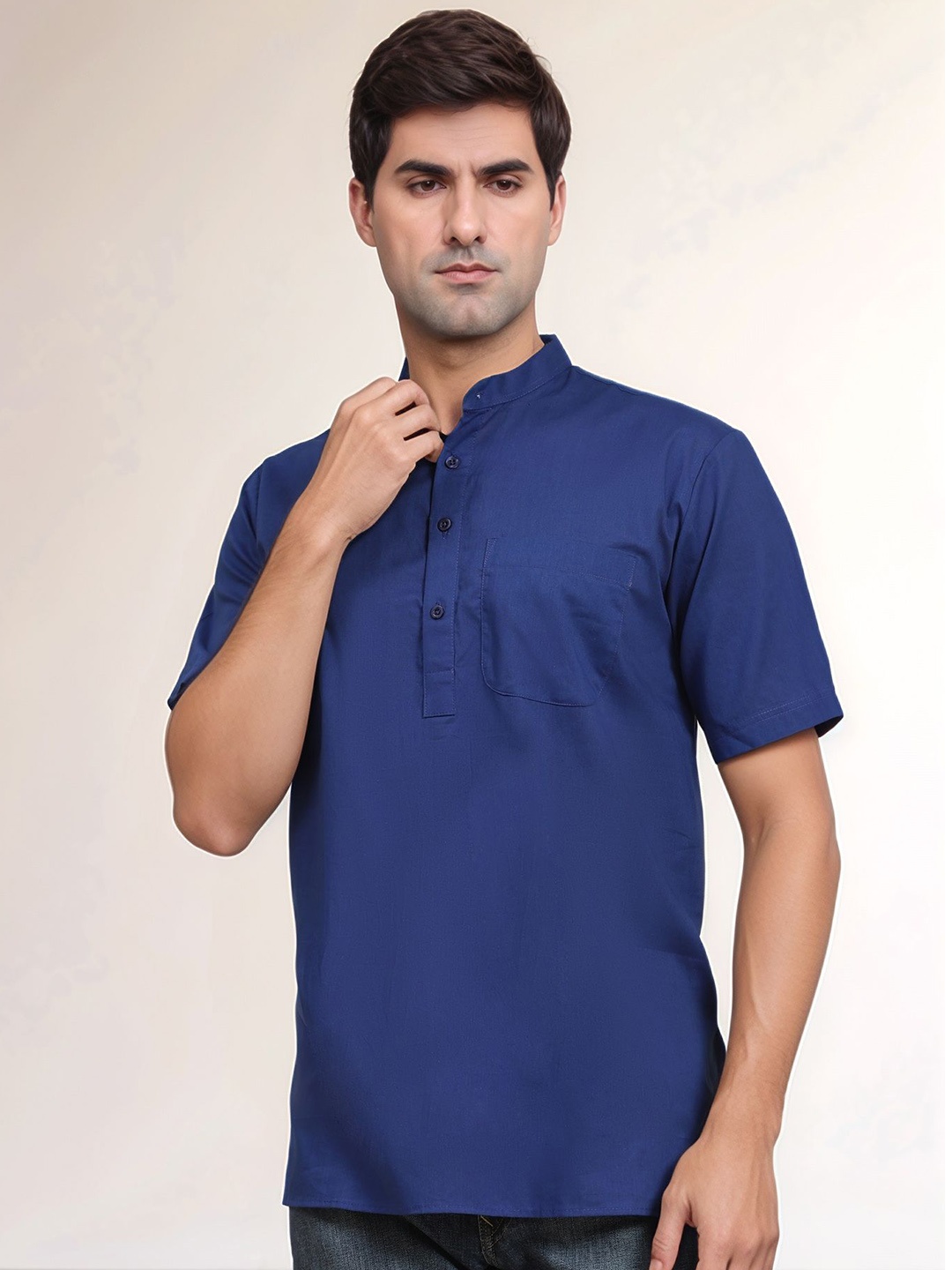 

Moda Rapido Mandarin Collar Pure Cotton Straight Kurta, Navy blue