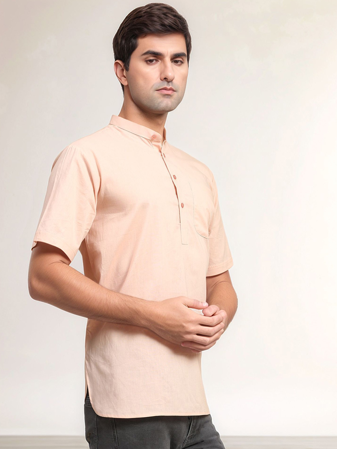

Moda Rapido Mandarin Collar Pure Cotton Straight Kurta, Pink