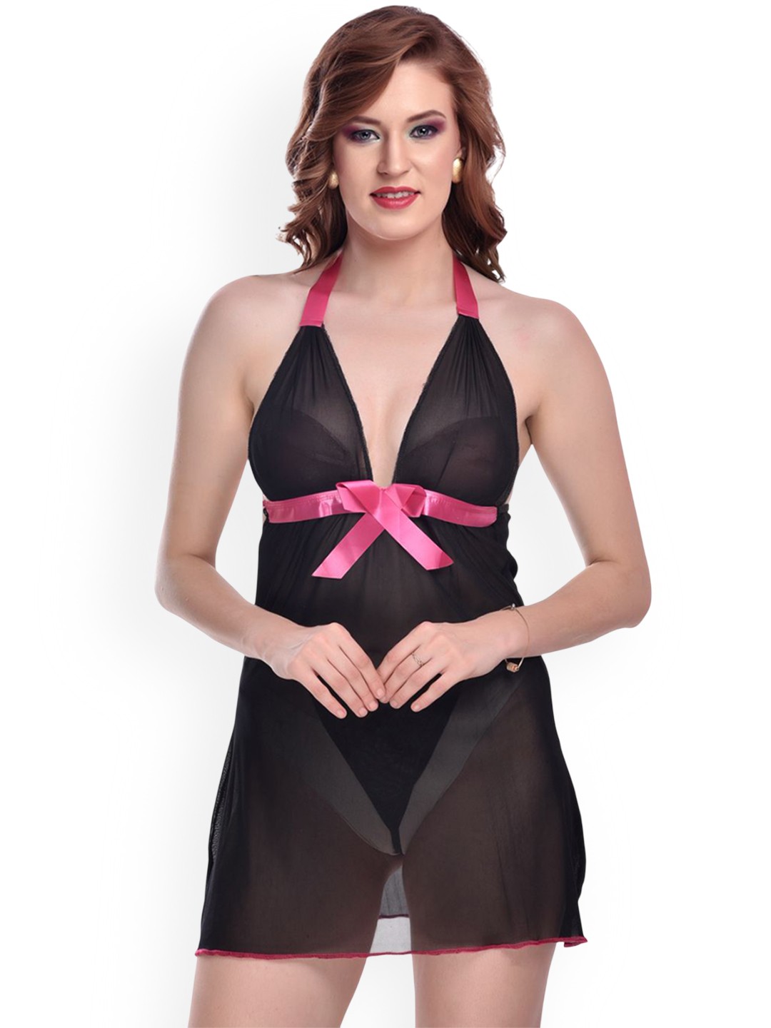 

new blue eyes Women Halter Neck Baby Doll, Black
