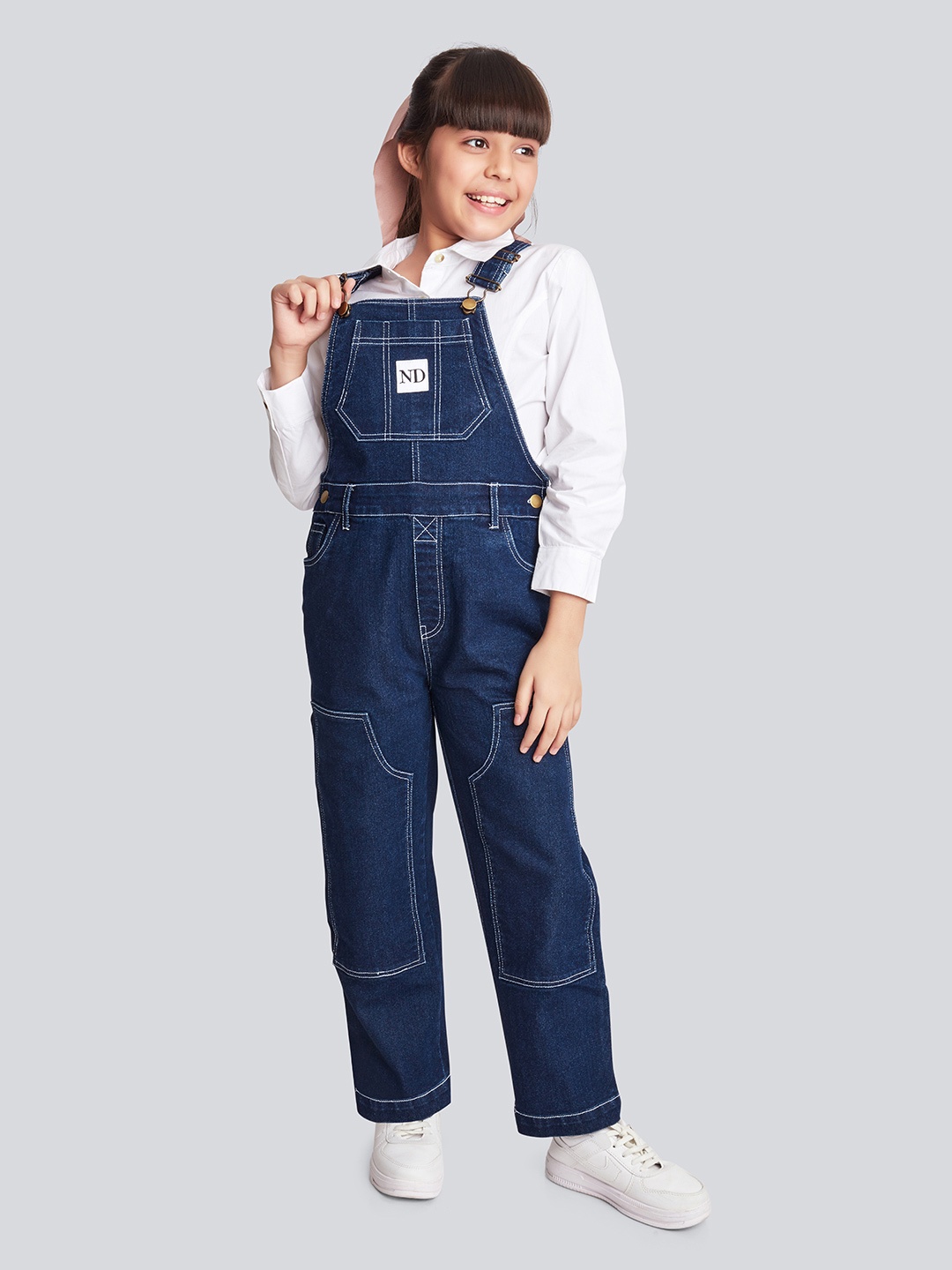 

Olele Girls Stretchable Cotton Denim Carpenter Dungaree, Blue