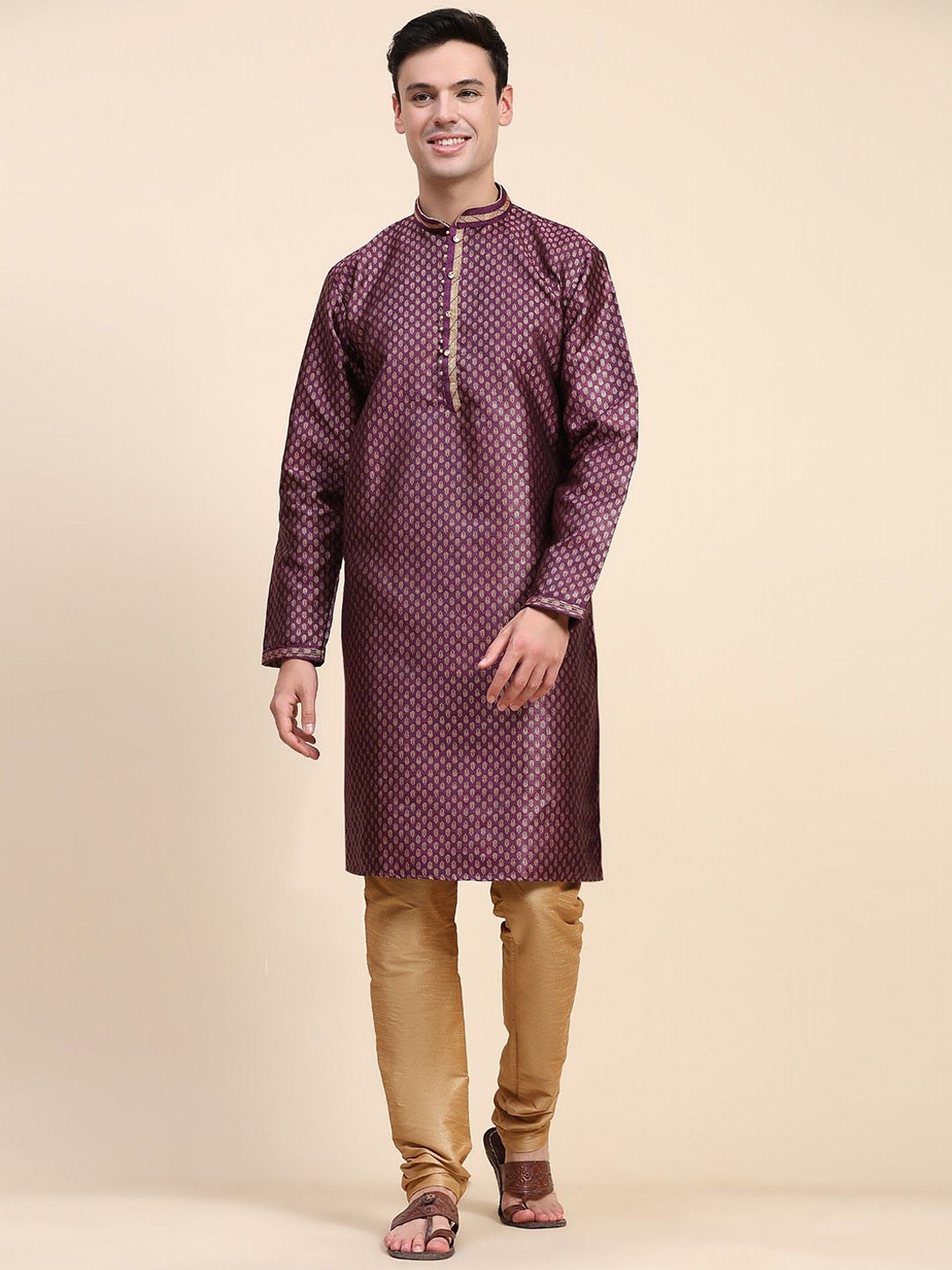 

Moda Rapido Ethnic Motifs Printed Mandarin Collar Stones & Beads Work Kurta With Pyjamas, Purple