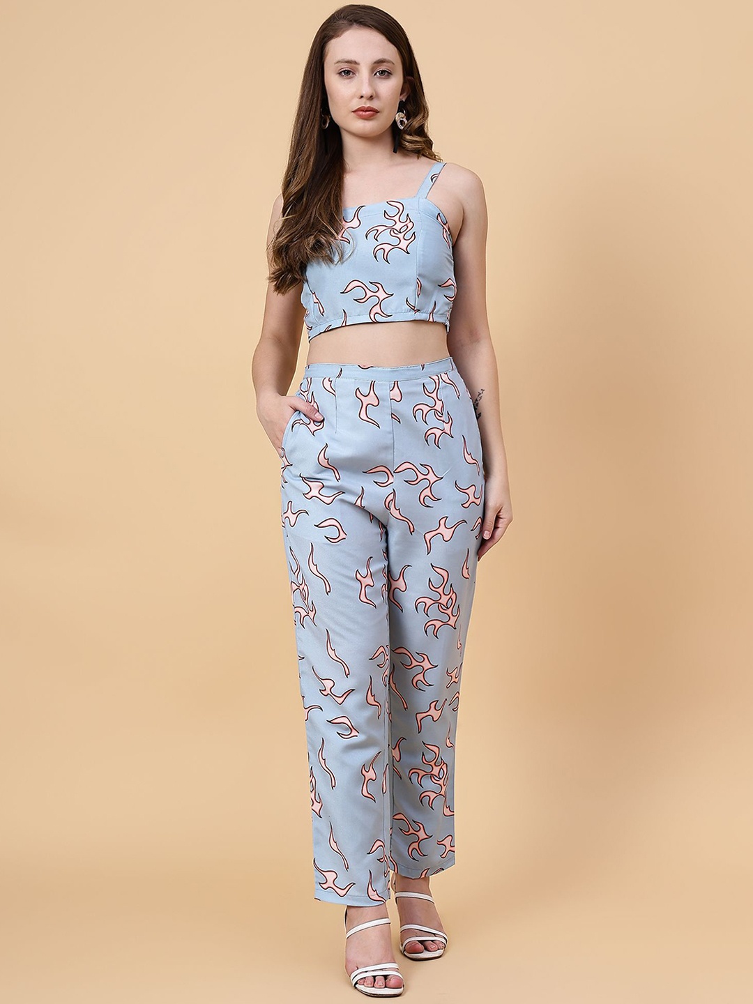 

STITCH MONKEY Fire Flames Printed 3 Piece Co-Ord Set, Blue