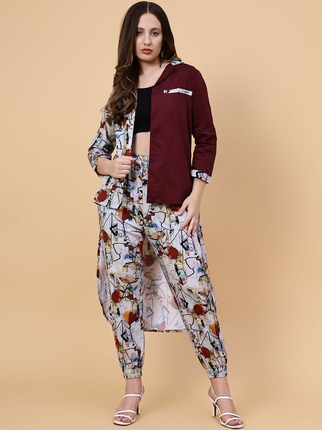 

STITCH MONKEY Burgundy Dots Half & Half Co-Ord Set With Joggers