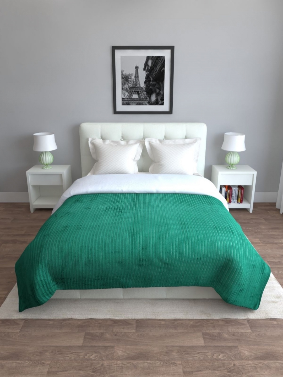 

Aura Green Striped 500 GSM Wool Heavy Winter Double Bed Blanket